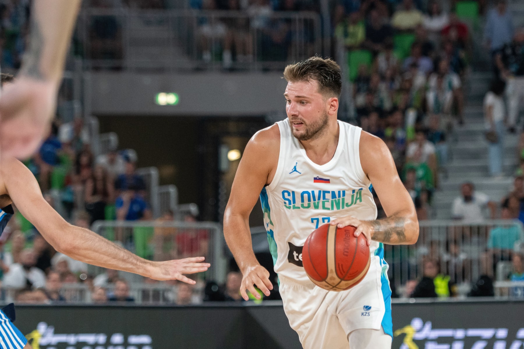 LJUBLJANA, SLOVENIA - 2023/08/02: Luka Doncic of Slovenia seen in action during the International friendly basketball game between Slovenia and Greece at Arena Stozice. Final score; Slovenia 91: 98 Greece. (Photo by Milos Vujinovic/SOPA Images/LightRocket via Getty Images)