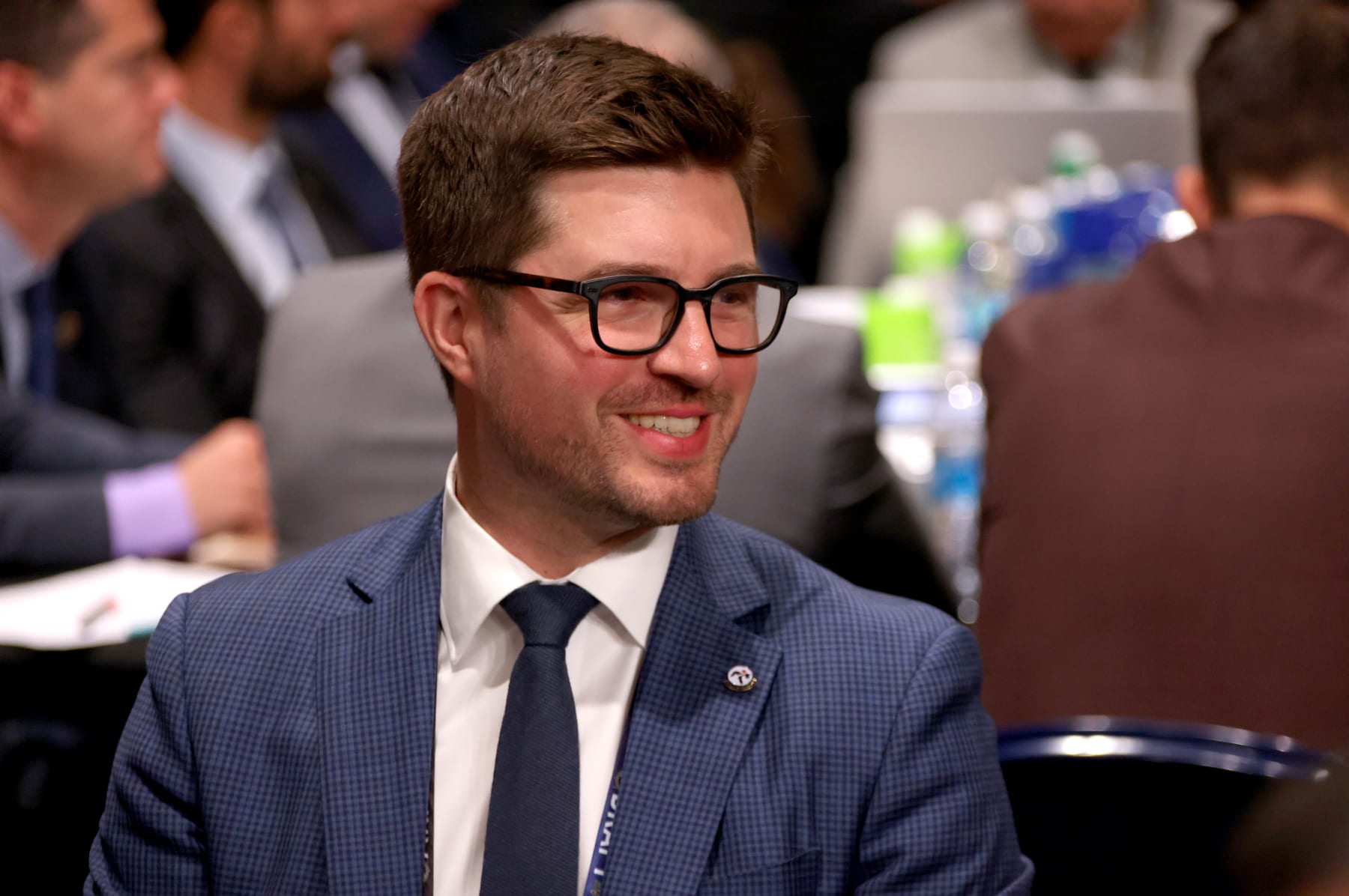 NASHVILLE, TENNESSEE - JUNE 29: Kyle Dubas of the Toronto Maple Leafs looks on during the 2023 Upper Deck NHL Draft - Rounds 2-7 at Bridgestone Arena on June 29, 2023 in Nashville, Tennessee. (Photo by Dave Sandford/NHLI via Getty Images)