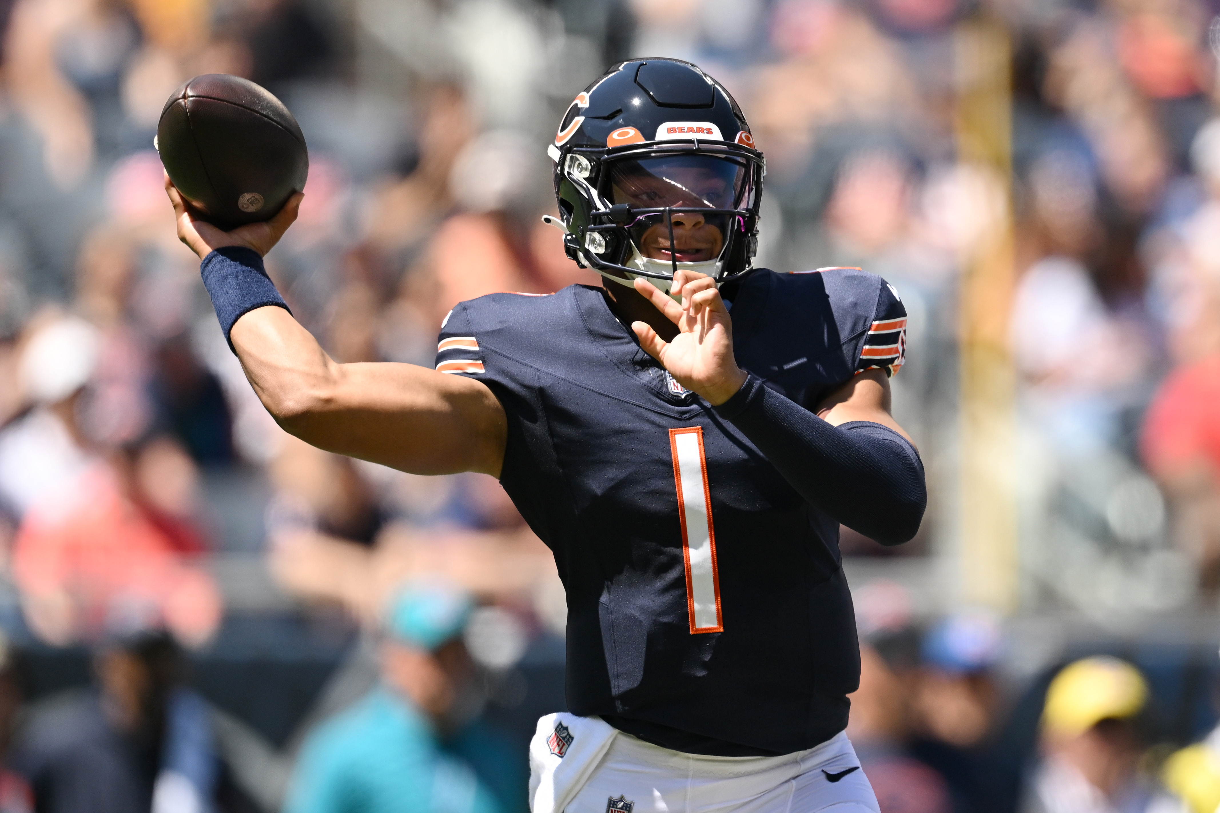 August 12, 2023 - Tennessee Titans quarterback Malik Willis (7) scores a  touchdown during NFL preseason football game between the Chicago Bears vs  the Tennessee Titans in Chicago, IL (Credit Image: Gary