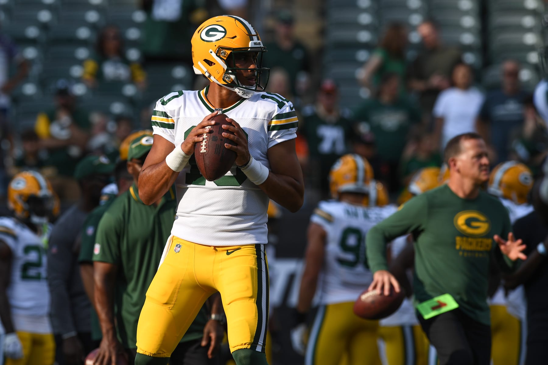 Green Bay Packers linebacker Eric Wilson (45) walks off the field after an  NFL football game against the Buffalo Bills, Sunday, Oct. 30, 2022, in  Orchard Park, N.Y. (AP Photo/Bryan Bennett Stock