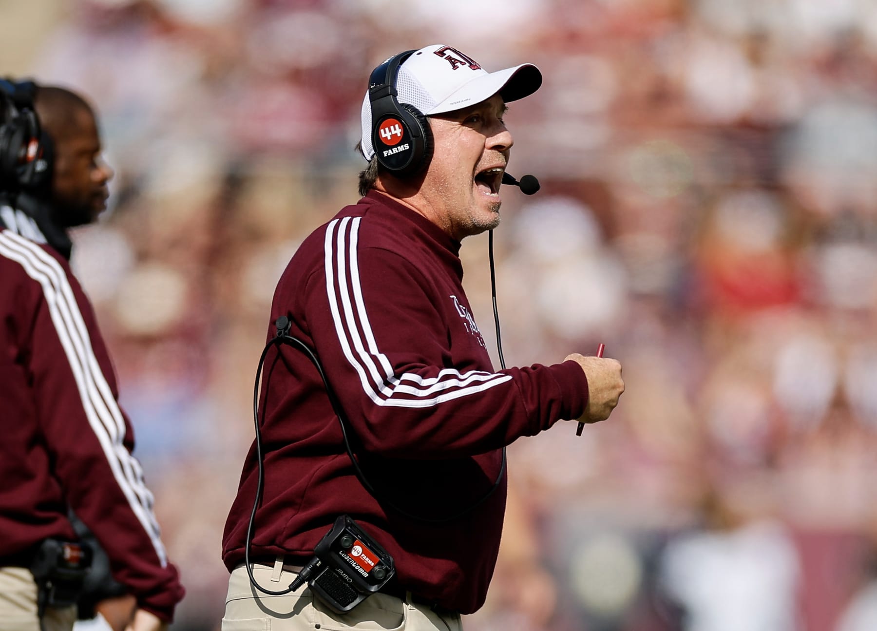 COLLEGE STATION, TEXAS - NOVEMBER 05: Head coach Jimbo Fisher of the Texas A&M Aggies reacts in the second half against the Florida Gators at Kyle Field on November 05, 2022 in College Station, Texas. (Photo by Tim Warner/Getty Images) COLLEGE STATION, TEXAS - NOVEMBER 05: Head coach Jimbo Fisher of the Texas A&M Aggies reacts in the second half against the Florida Gators at Kyle Field on November 05, 2022 in College Station, Texas. (Photo by Tim Warner/Getty Images)