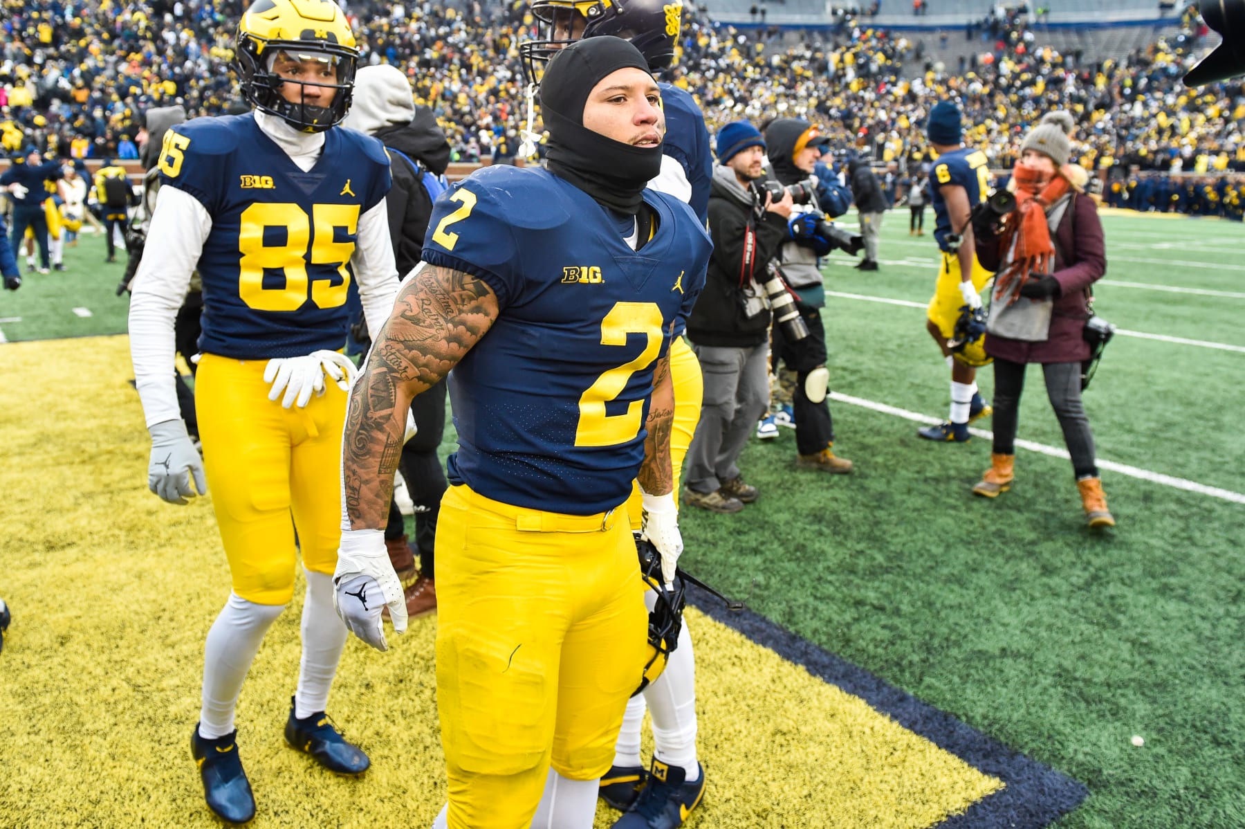ANN ARBOR, MICHIGAN - NOVEMBER 19: Blake Corum #2 of the Michigan Wolverines walks off the field after a 19-17 win over the Illinois Fighting Illini at Michigan Stadium on November 19, 2022 in Ann Arbor, Michigan. (Photo by Aaron J. Thornton/Getty Images) ANN ARBOR, MICHIGAN - NOVEMBER 19: Blake Corum #2 of the Michigan Wolverines walks off the field after a 19-17 win over the Illinois Fighting Illini at Michigan Stadium on November 19, 2022 in Ann Arbor, Michigan. (Photo by Aaron J. Thornton/Getty Images)