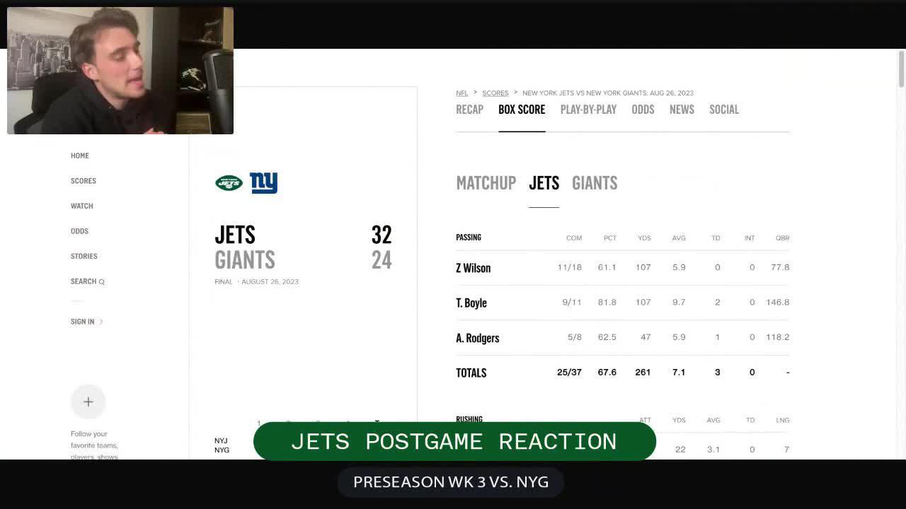 Giants-Jets final score: Giants lose to Jets, 32-24, in preseason