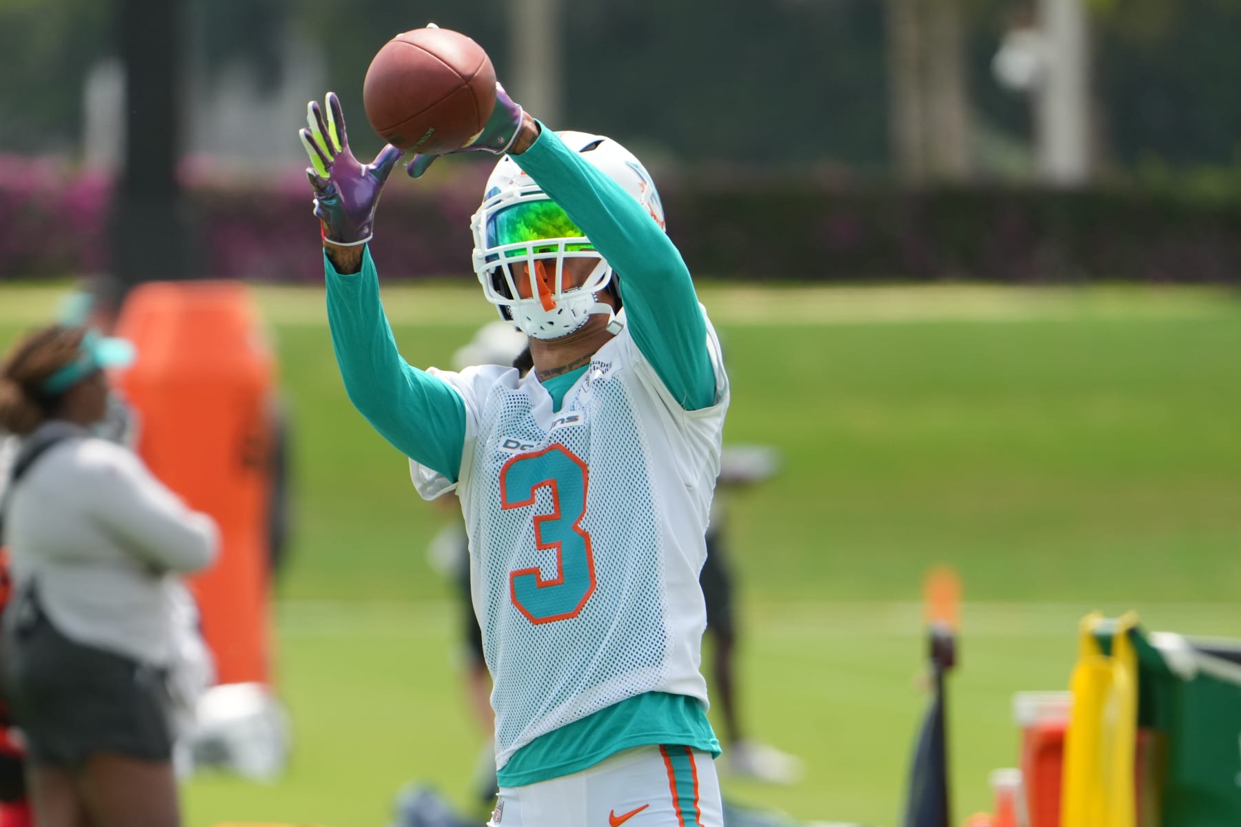 Miami Dolphins linebacker Darius Hodge (41) walks off the field during the  first half of a NFL preseason football game against the Philadelphia Eagles,  Saturday, Aug. 27, 2022, in Miami Gardens, Fla. (