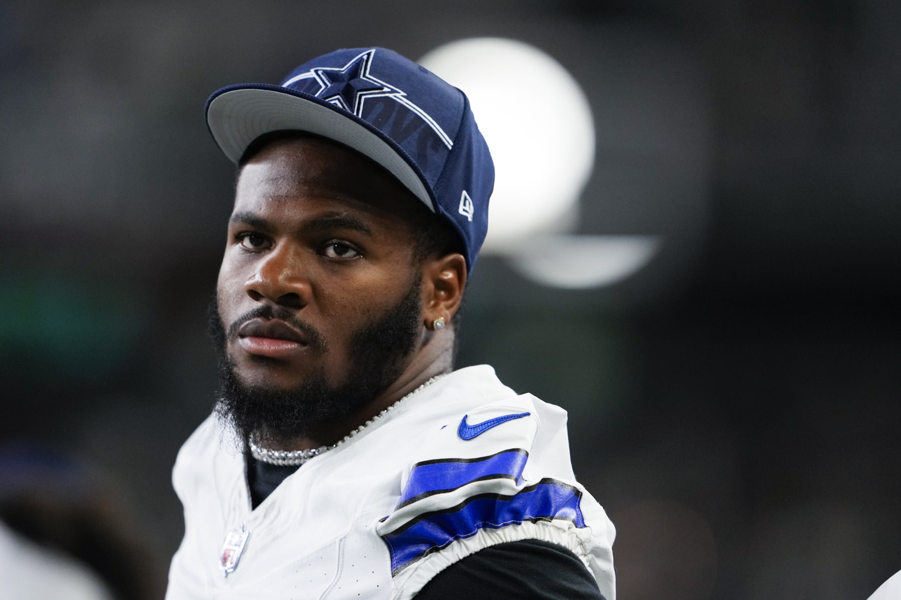 Dallas Cowboys linebacker Micah Parsons looks on from the sideline during a preseason NFL football game against the Seattle Seahawks, Saturday, Aug. 19, 2023, in Seattle. (AP Photo/Lindsey Wasson)
