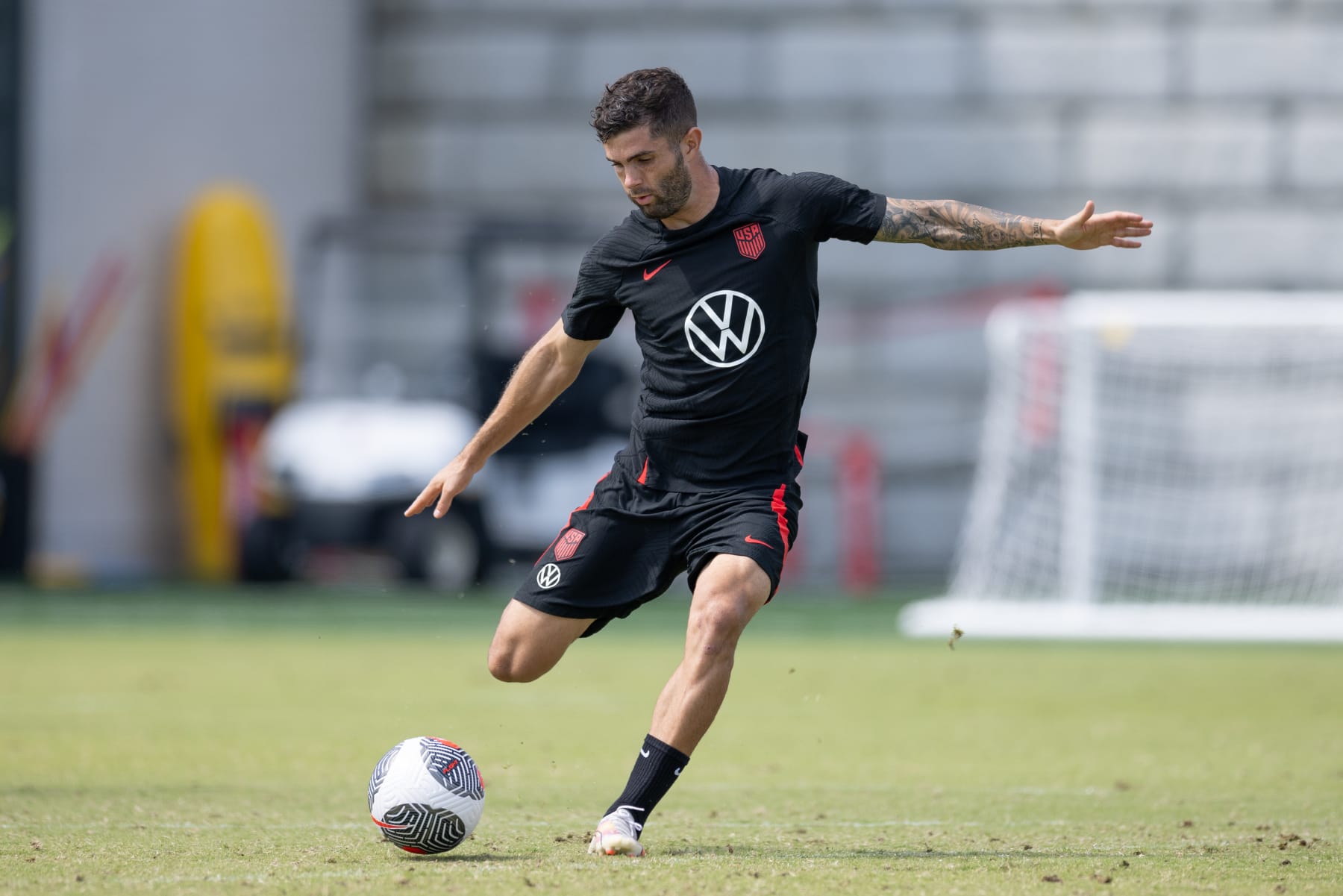 ST. LOUIS, MO - SEPTEMBER 7: Christian Pulisic of the United States shoots the ball during USMNT Training at City Park on September 7, 2023 in St. Louis , Missouri. (Photo by John Dorton/ISI Photos/Getty Images for USSF)