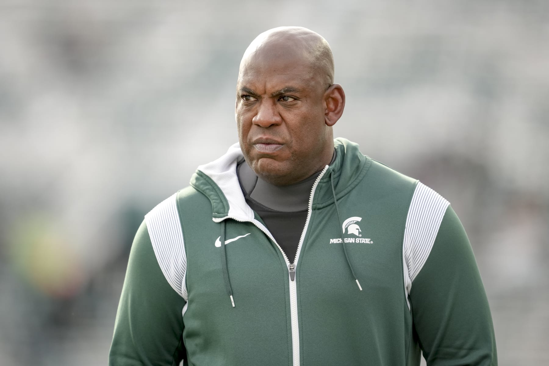 EAST LANSING, MICHIGAN - NOVEMBER 19: Head coach Mel Tucker of the Michigan State Spartans looks on against the Indiana Hoosiers at Spartan Stadium on November 19, 2022 in East Lansing, Michigan. (Photo by Nic Antaya/Getty Images)