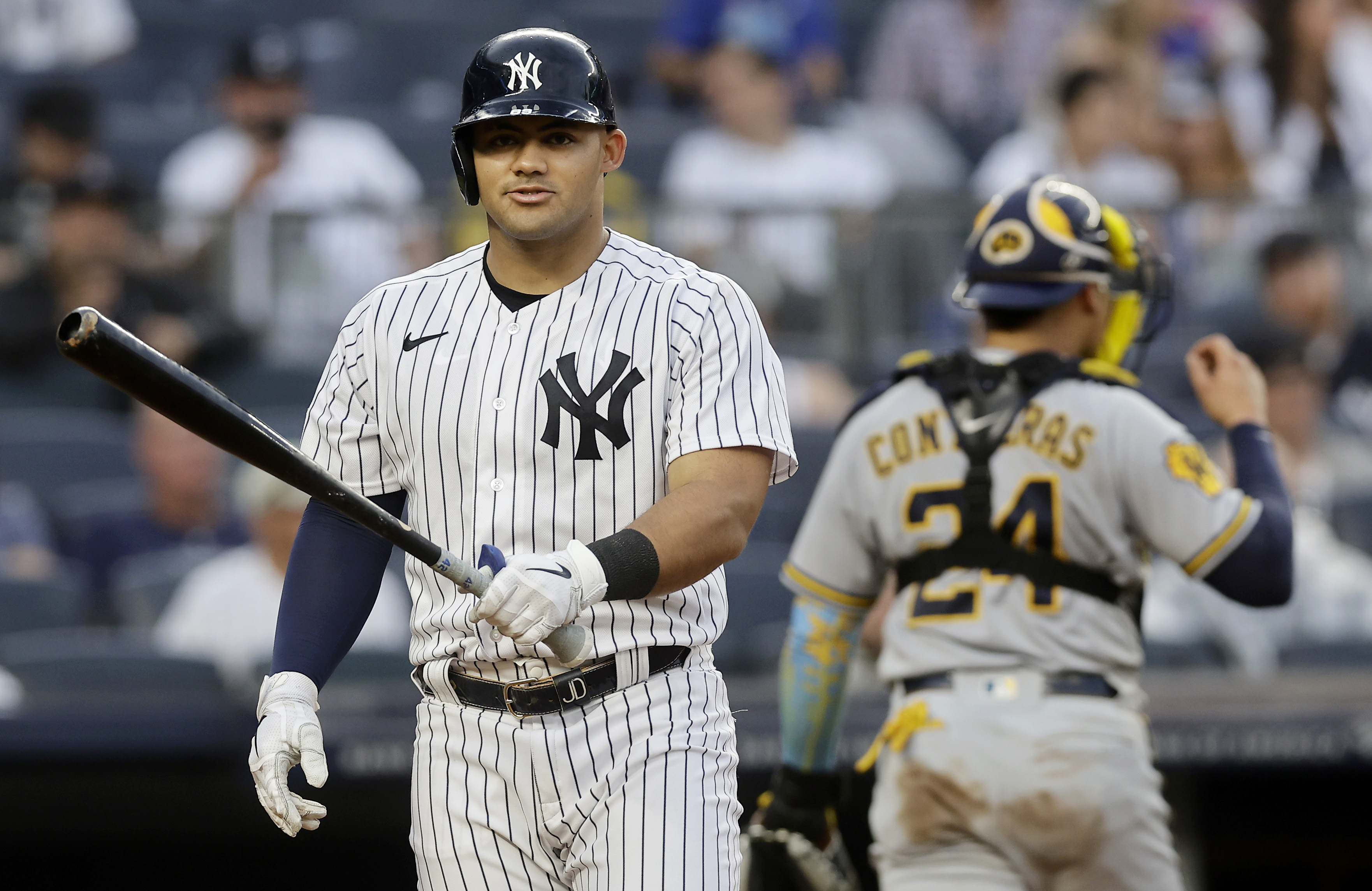 After being no-hit for 10 innings, Yankees beat Brewers in 13th on