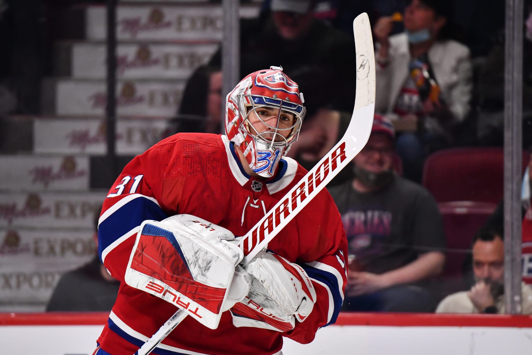 MONTREAL, QC - APRIL 15:  Carey Price #31 of the Montreal Canadiens skates against the New York Islanders during the first period at Centre Bell on April 15, 2022 in Montreal, Canada.  The New York Islanders defeated the Montreal Canadiens 3-0.  (Photo by Minas Panagiotakis/Getty Images)