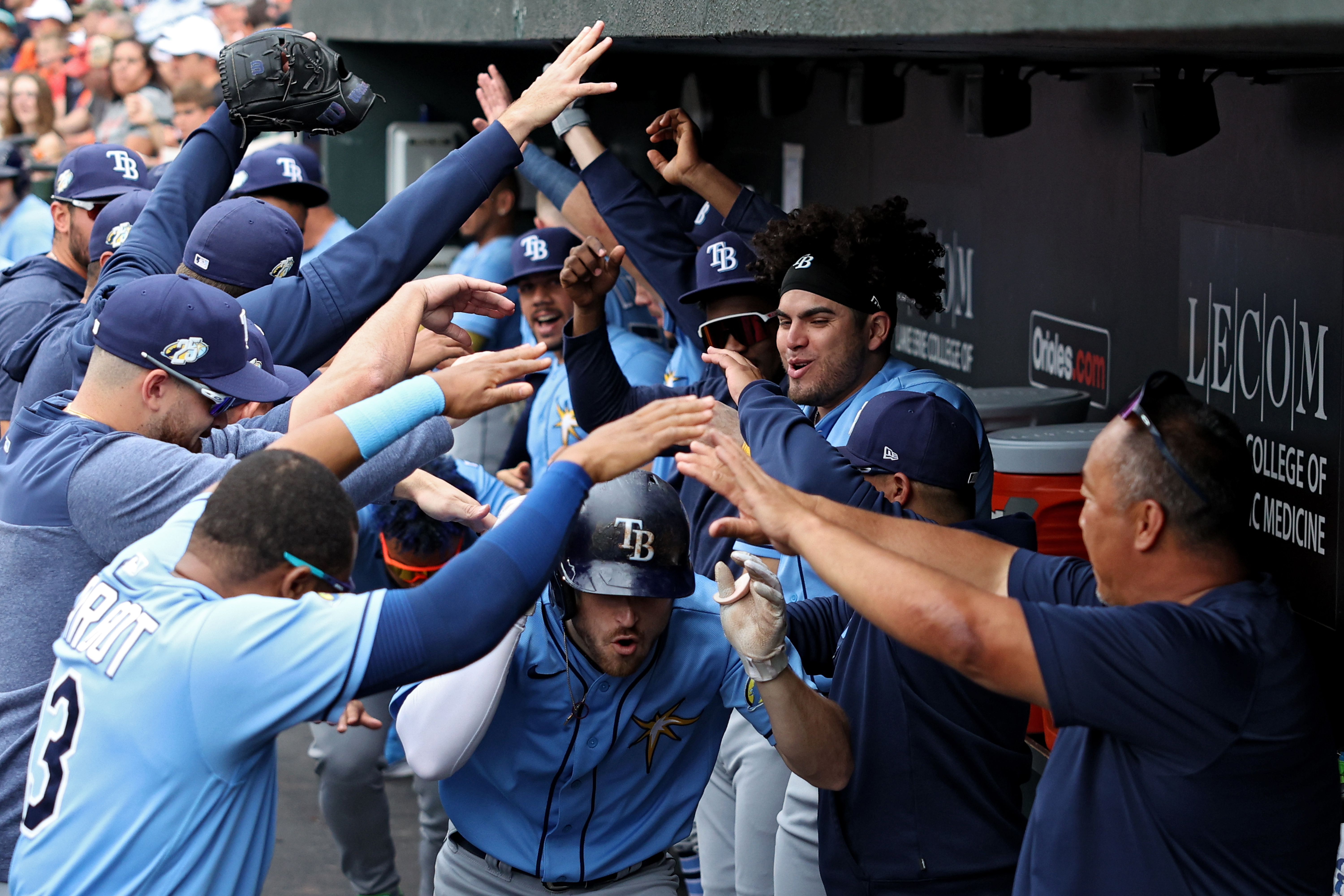 17 JUN 2016: Brad Miller of the Rays sporting the Orlando Rays hat in honor  of the victims from Sunday's tragedy in Orlando before the regular season  game between the San Francisco