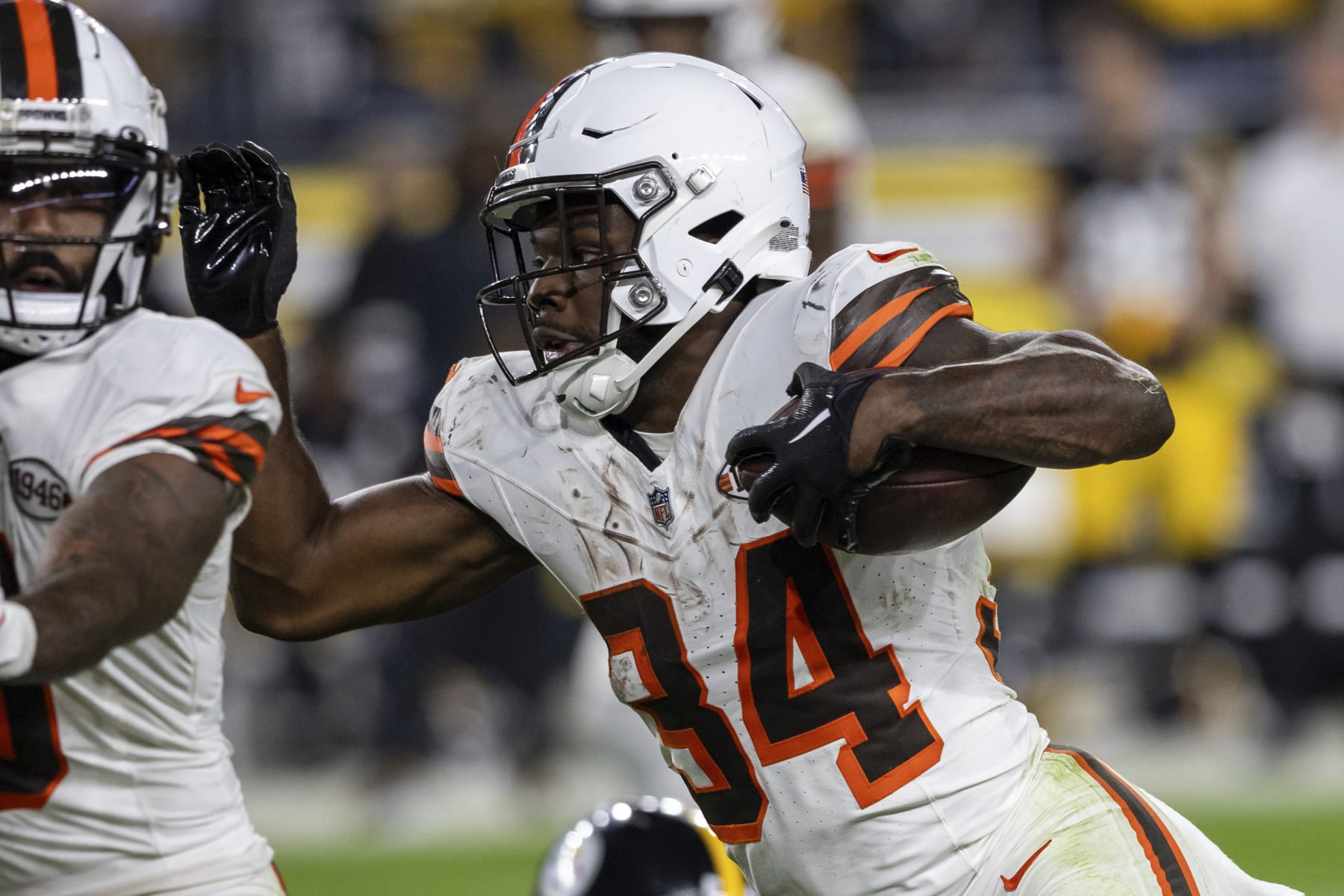 Jerome Ford Cleveland Browns Game-Used #34 White Jersey vs. Pittsburgh  Steelers on January 8, 2023