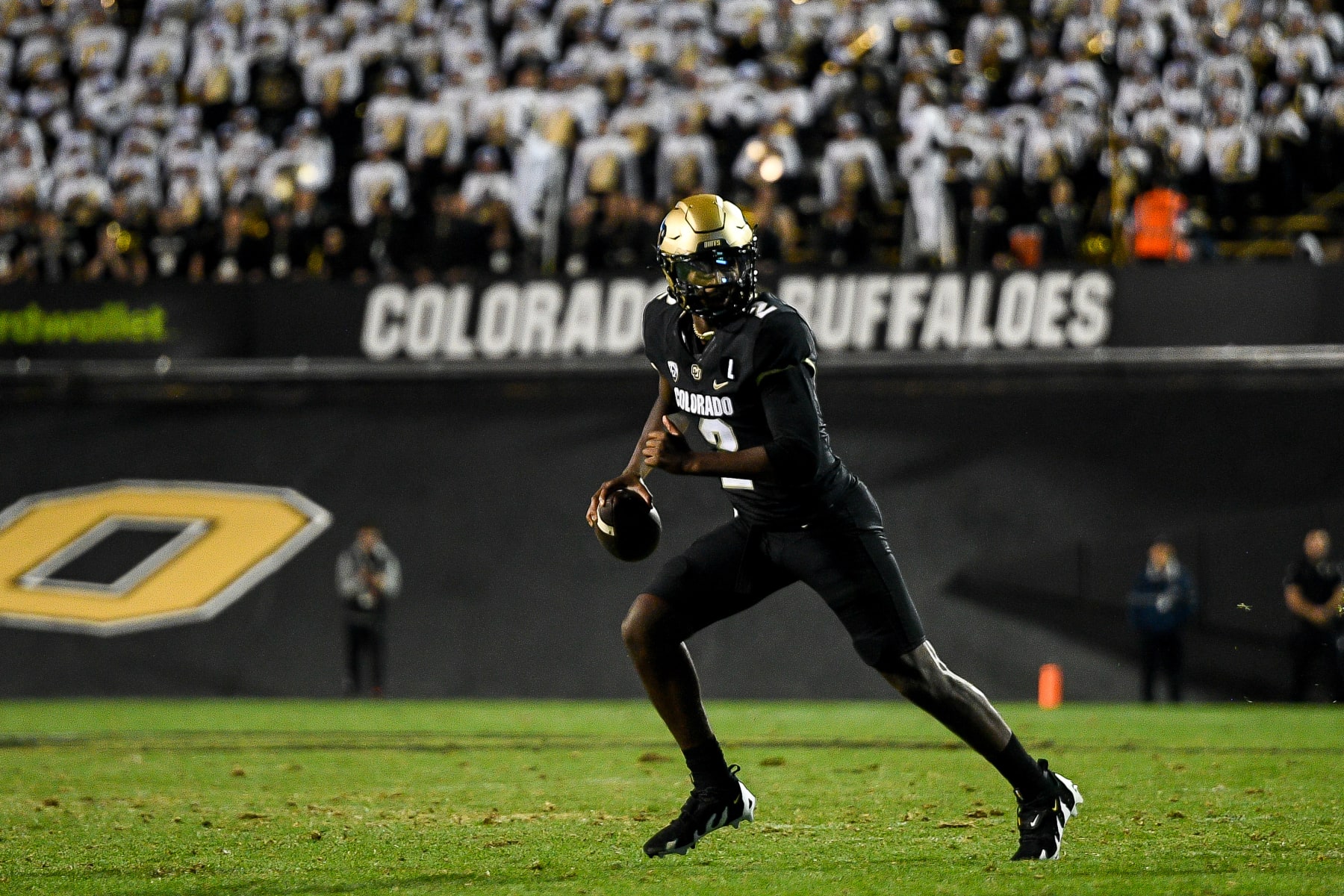 BOULDER, CO - SEPTEMBER 17: Quarterback Shedeur Sanders #2 of the Colorado Buffaloes looks for a target on a overtime play against the Colorado State Rams at Folsom Field on September 17, 2023 in Boulder, Colorado. (Photo by Dustin Bradford/Getty Images)