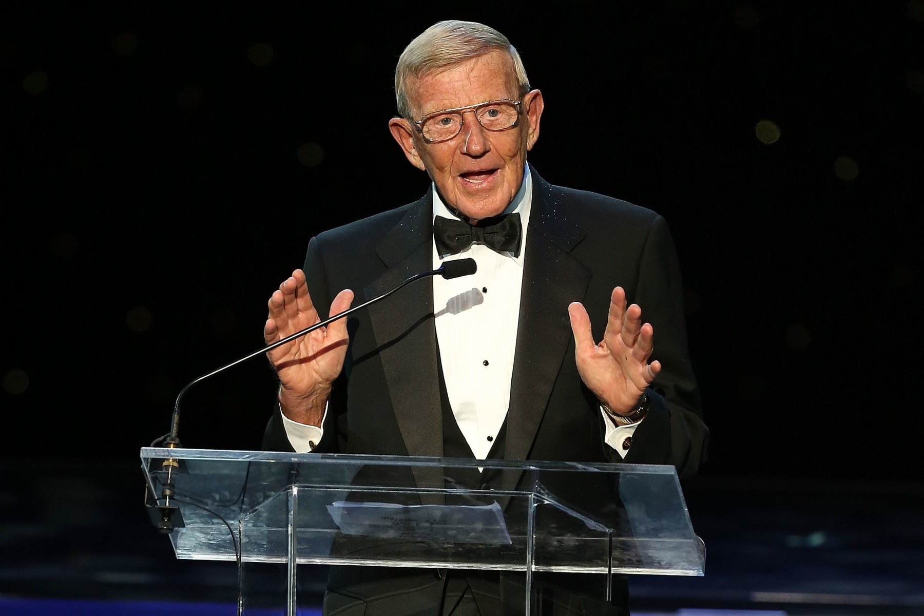 ATLANTIC CITY, NJ - MARCH 13:  Lou Holtz winner of the Reds Bagnell Award for contribution to the game of Football attends the 78th Annual Maxwell Football Club Awards Gala at the Tropicana Casino March 13, 2015 in Atlantic City, New Jersey.  (Photo by Bill McCay/WireImage)