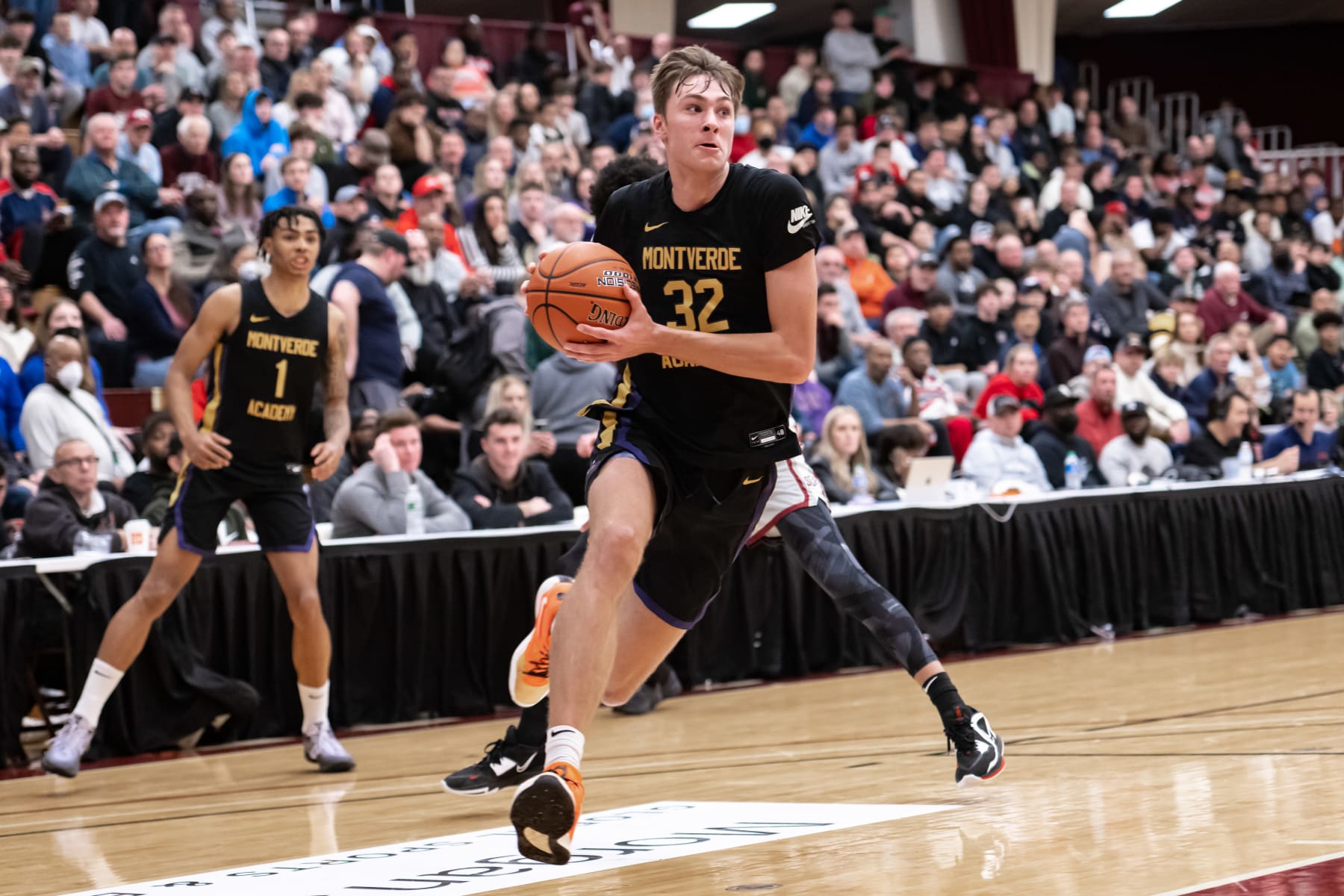 SPRINGFIELD, MA - JANUARY 16: Cooper Flagg of Montverde (32) drives to the basket during the Hoophall Classic high school basketball game between Montverde Academy and Sunrise Christian on January 16, 2023 at Blake Arena in Springfield, MA (Photo by John Jones/Icon Sportswire via Getty Images)