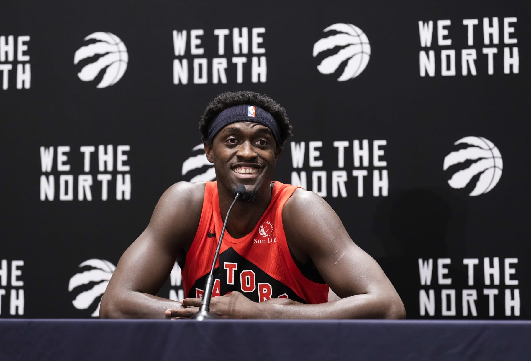 TORONTO, ON - OCTOBER 2: Pascal Siakam #43 of the Toronto Raptors speaks during media day on October 2, 2023 in Toronto, Ontario, Canada. NOTE TO USER: User expressly acknowledges and agrees that, by downloading and or using this photograph, User is consenting to the terms and conditions of the Getty Images License Agreement. (Photo by Mark Blinch/Getty Images)