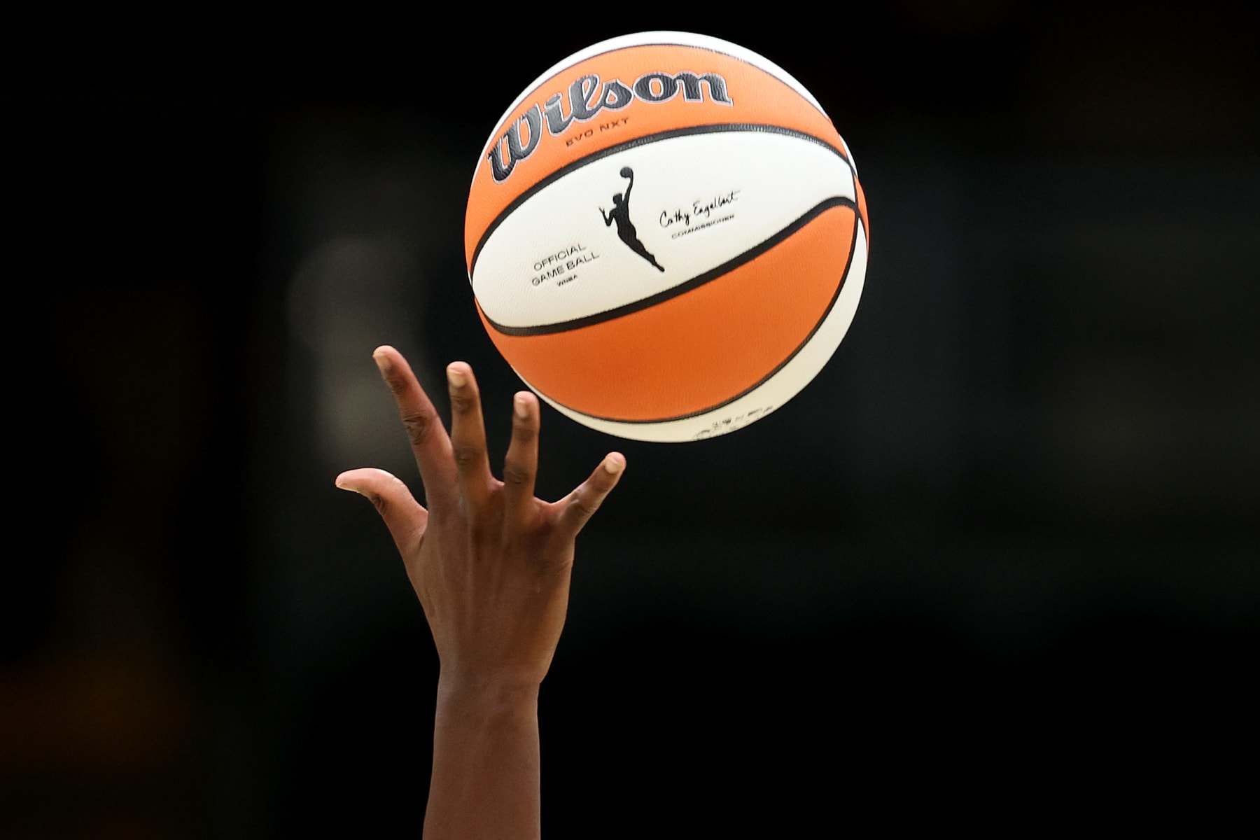 SEATTLE, WASHINGTON - JUNE 20: A detail of the WNBA logo is seen on the basketball during opening tipoff between the Seattle Storm and the Connecticut Sun at Climate Pledge Arena on June 20, 2023 in Seattle, Washington. (Photo by Steph Chambers/Getty Images) SEATTLE, WASHINGTON - JUNE 20: A detail of the WNBA logo is seen on the basketball during opening tipoff between the Seattle Storm and the Connecticut Sun at Climate Pledge Arena on June 20, 2023 in Seattle, Washington. (Photo by Steph Chambers/Getty Images)