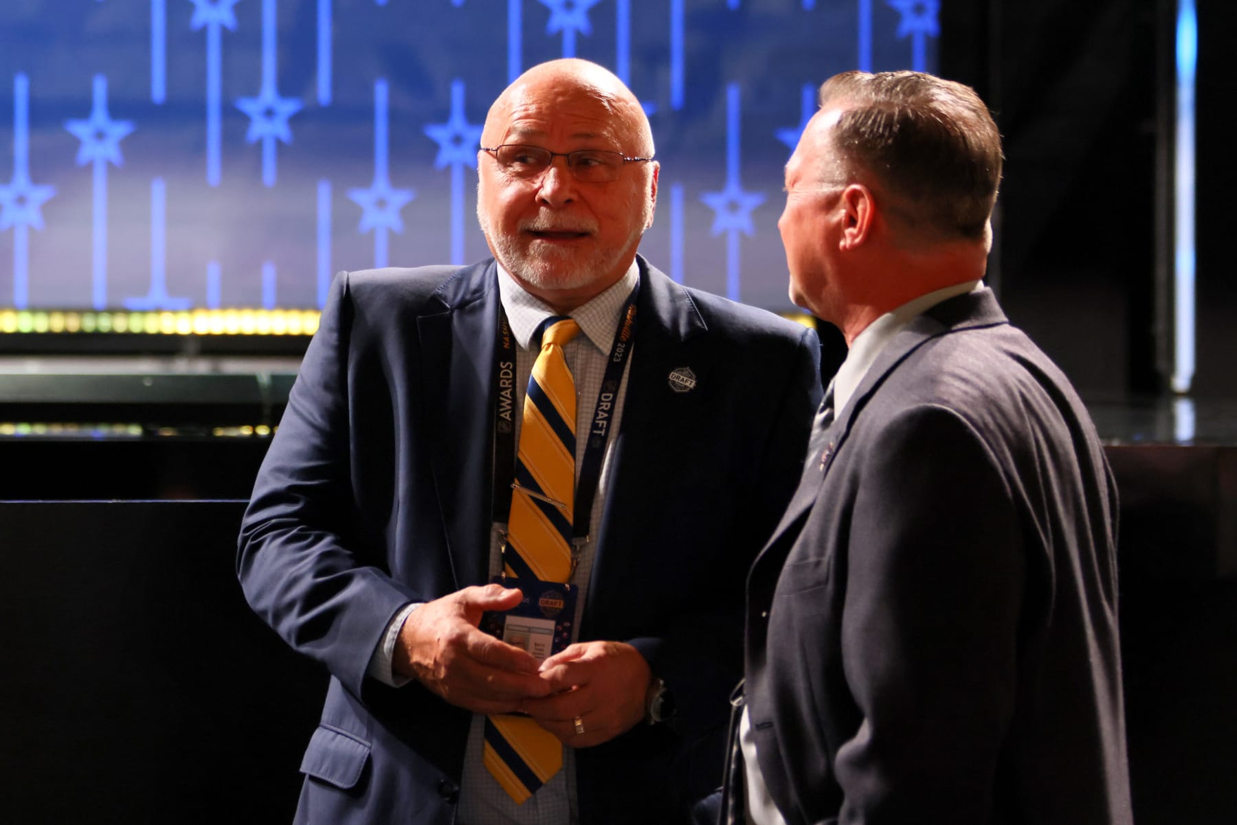 NASHVILLE, TENNESSEE - JUNE 28: General manager Barry Trotz of the Nashville Predators is seen prior to round one of the 2023 Upper Deck NHL Draft at Bridgestone Arena on June 28, 2023 in Nashville, Tennessee. (Photo by Bruce Bennett/Getty Images)