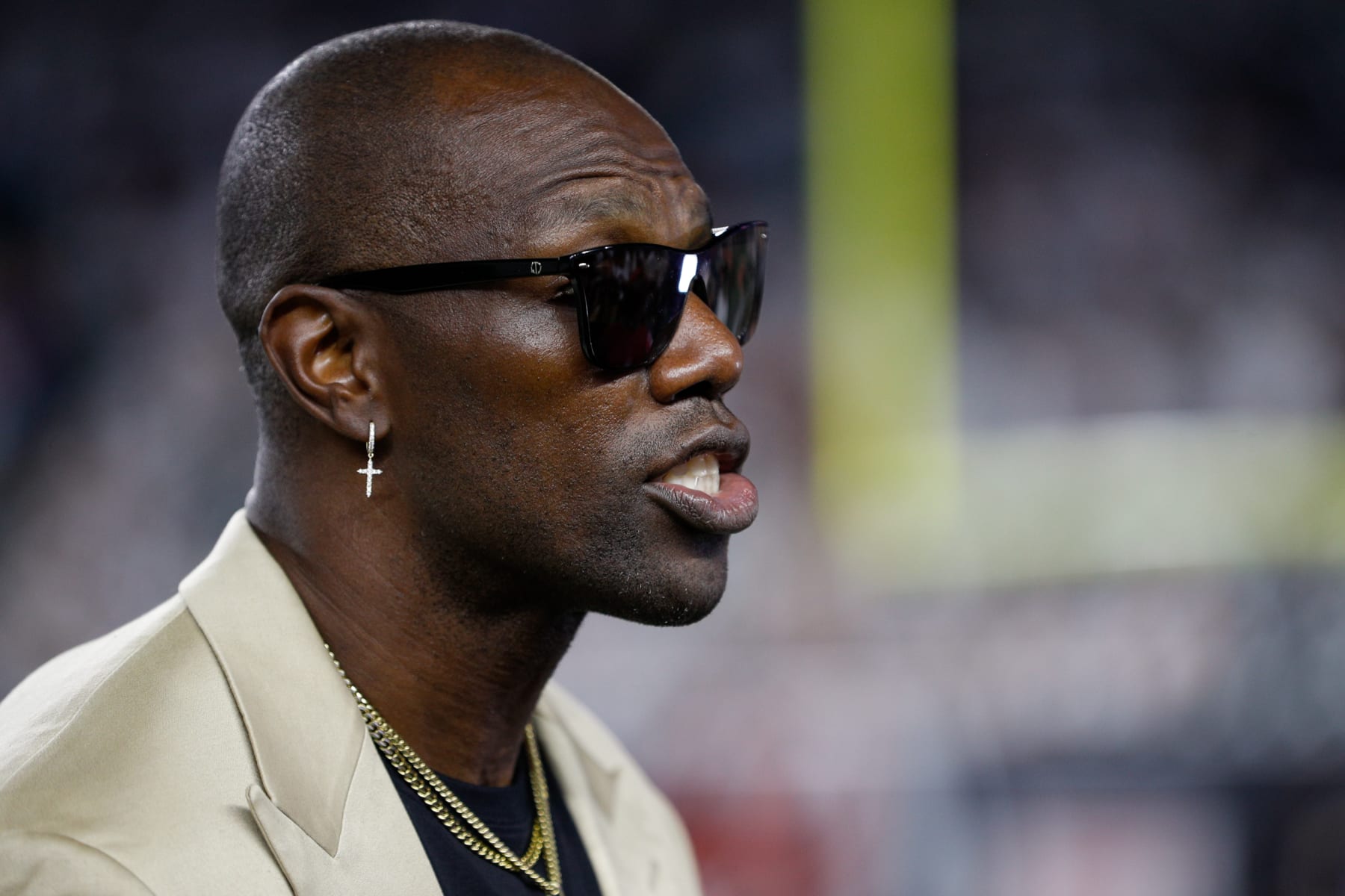 CINCINNATI, OH - SEPTEMBER 25: Former NFL player Terrell Owens before the game against the Los Angeles Rams and the Cincinnati Bengals on September 25, 2023, at Paycor Stadium in Cincinnati, OH. (Photo by Ian Johnson/Icon Sportswire via Getty Images)