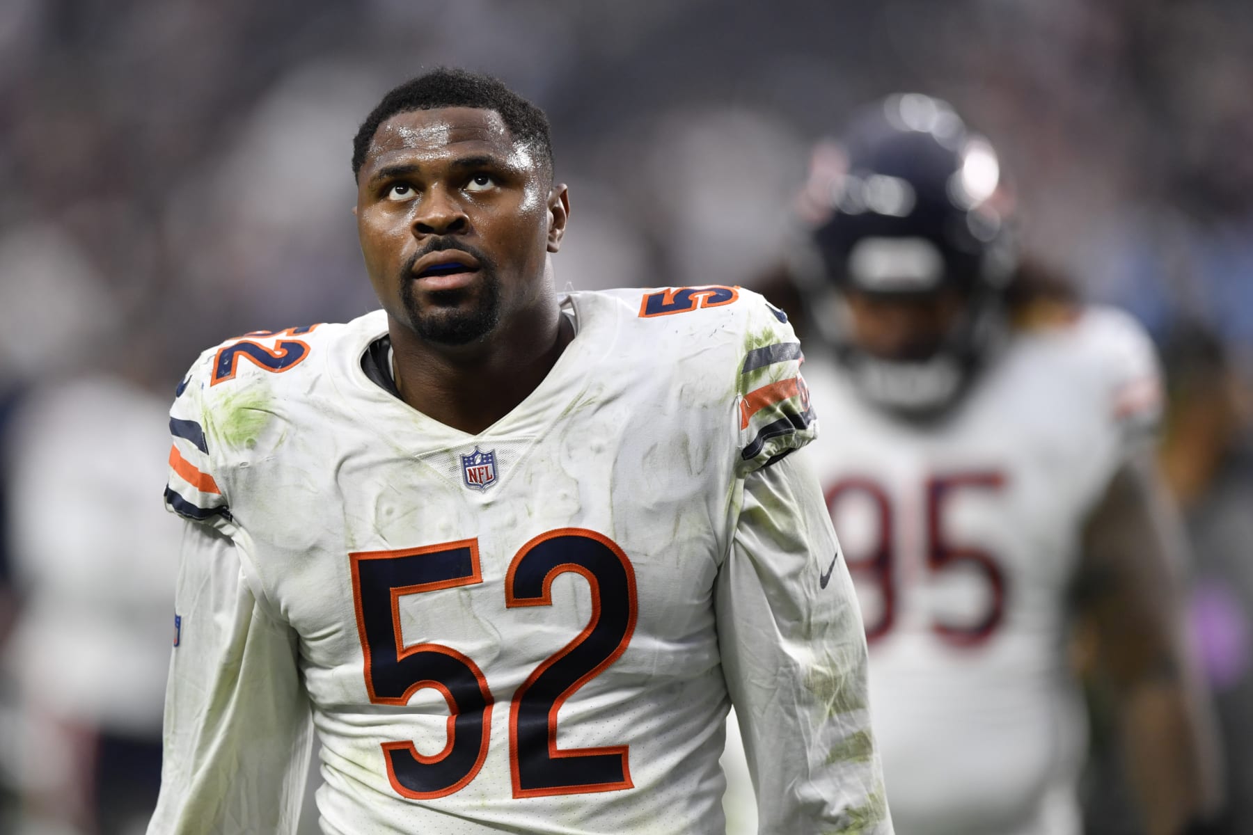 October 03, 2021: Chicago, Illinois, U.S. - Bears #52 Khalil Mack warms up  before the NFL Game