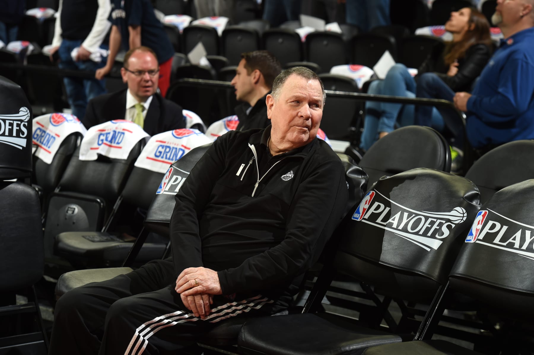 AUBURN HILLS, MI - APRIL 24:  Assistant Coach Brendan Malone of the Detroit Pistons prepares for Game Four of the Eastern Conference Quarterfinals between the Cleveland Cavaliers and Detroit Pistons during the 2016 NBA Playoffs on  April 24, 2016 at The Palace of Auburn Hills in Auburn Hills, Michigan. NOTE TO USER: User expressly acknowledges and agrees that, by downloading and/or using this photograph, User is consenting to the terms and conditions of the Getty Images License Agreement. Mandatory Copyright Notice: Copyright 2016 NBAE (Photo by Allen Einstein/NBAE via Getty Images)