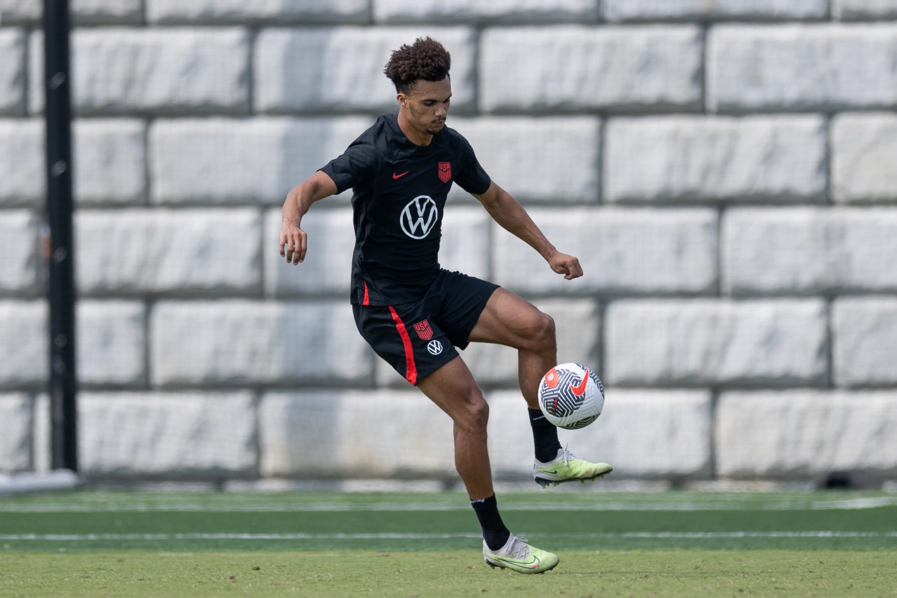 ST. LOUIS, MO - SEPTEMBER 7: Antonee Robinson of the United States moves with the ball during USMNT Training at City Park on September 7, 2023 in St. Louis , Missouri. (Photo by John Dorton/ISI Photos/Getty Images for USSF)