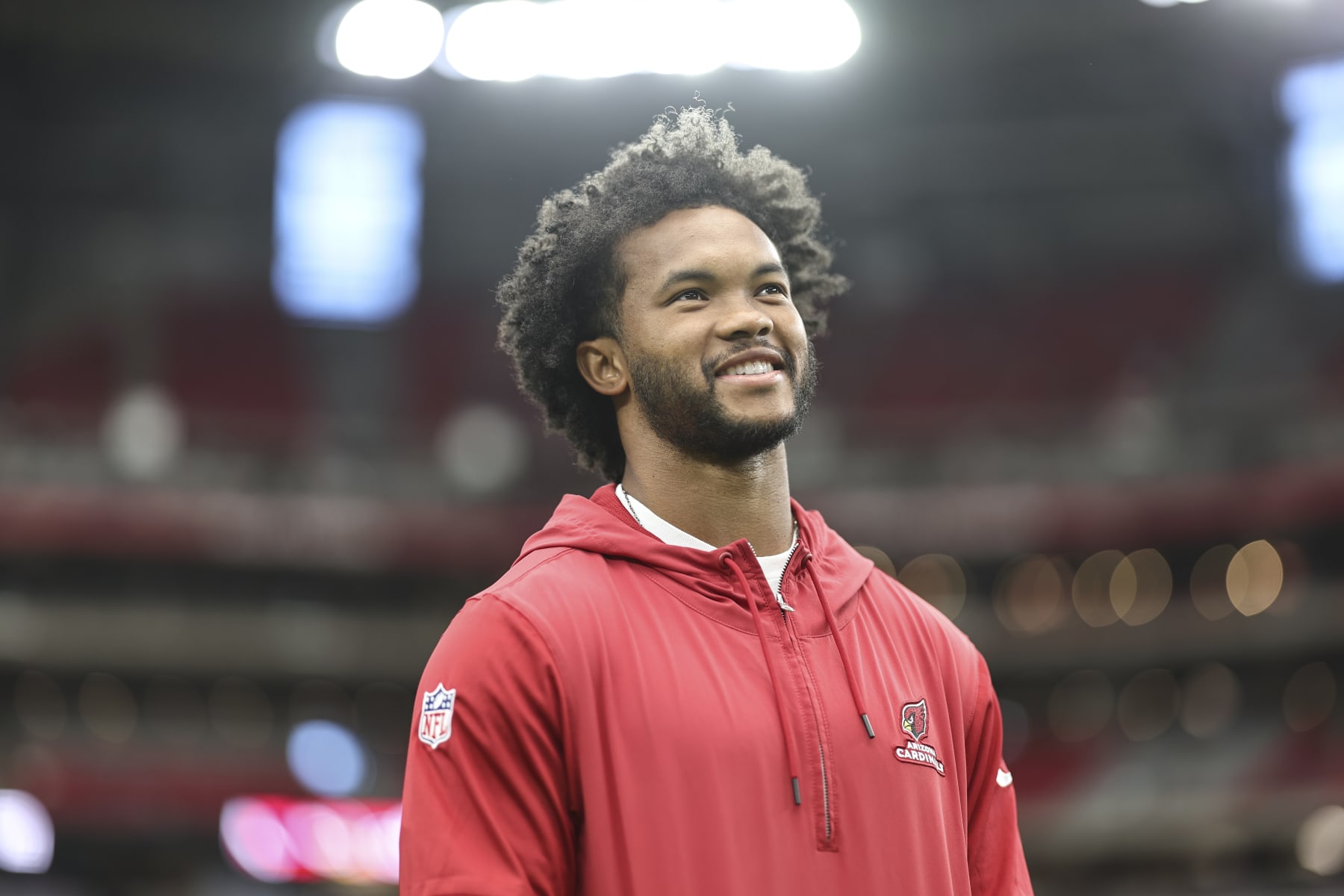 GLENDALE, ARIZONA - SEPTEMBER 17: Kyler Murray #1 of the Arizona Cardinals reacts prior to an NFL football game between the Arizona Cardinals and the New York Giants at State Farm Stadium on September 17, 2023 in Glendale, Arizona. (Photo by Michael Owens/Getty Images)
