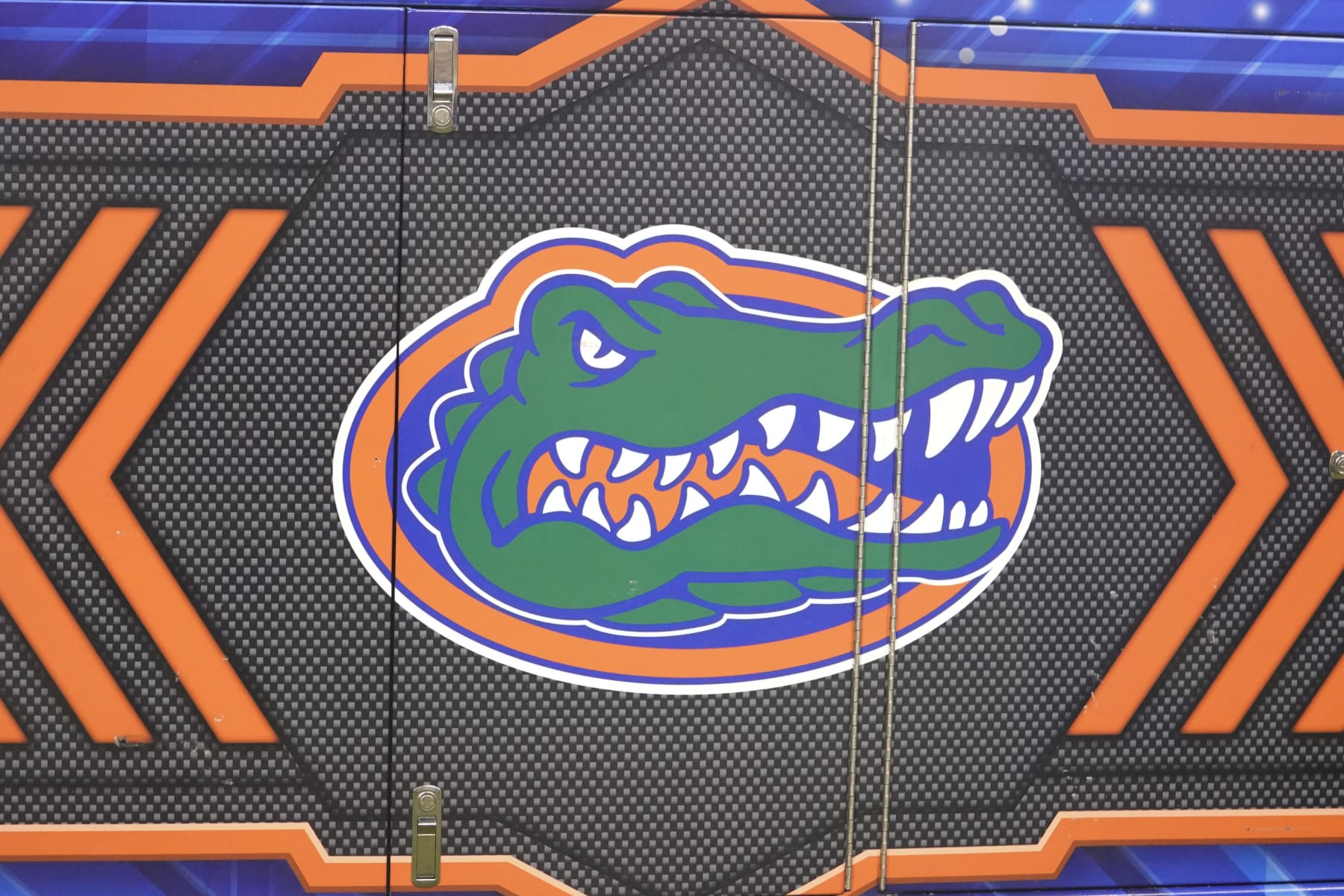 TALLAHASSEE, FL - NOVEMBER 25: Florida Gators logo on the sideline during a college football game against the Florida State Seminoles on Nov 25, 2022 at Doak Campbell Stadium in Tallahassee, FL. (Photo by Chris Leduc/Icon Sportswire via Getty Images)
