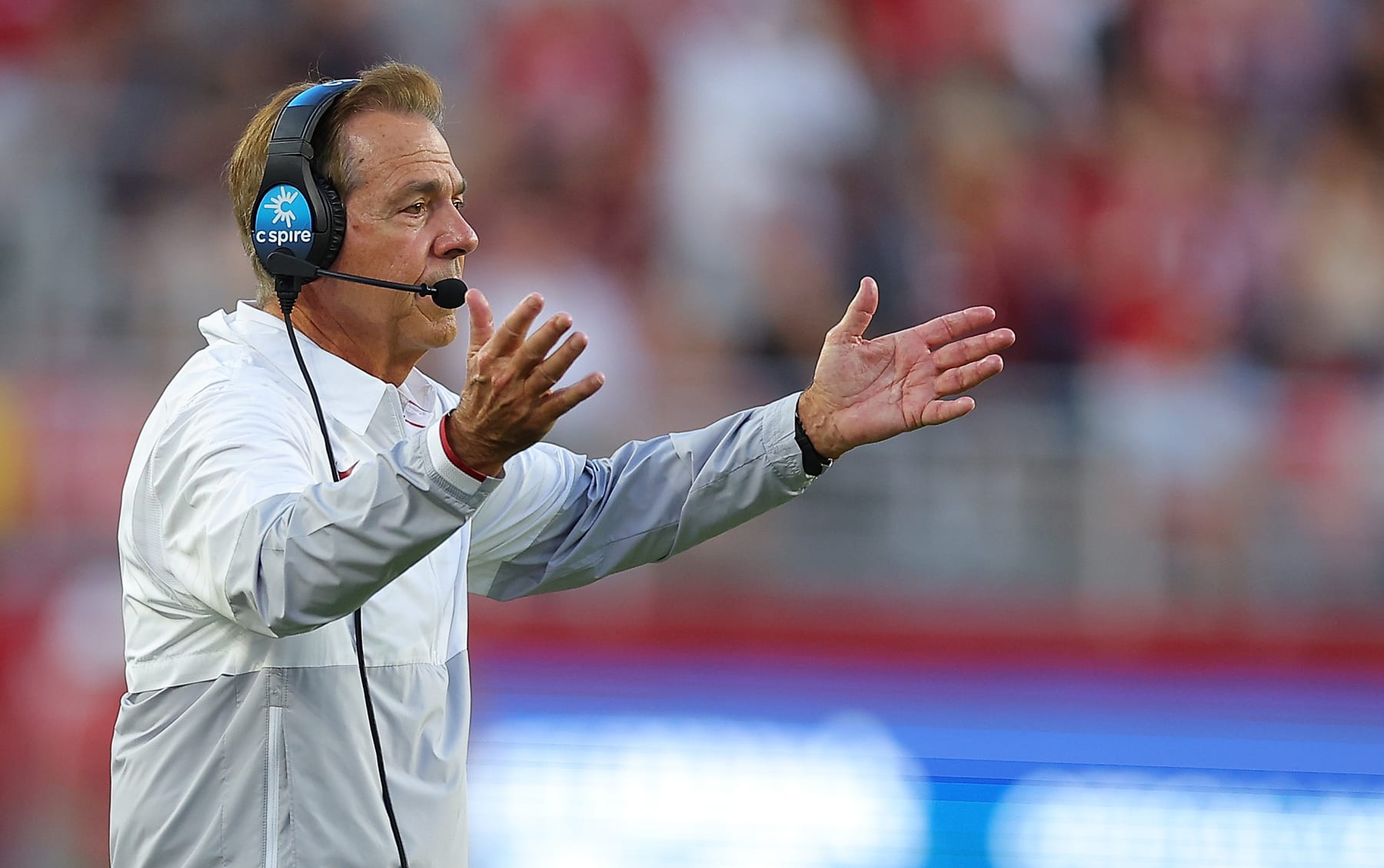 TUSCALOOSA, ALABAMA - OCTOBER 21: Head coach Nick Saban of the Alabama Crimson Tide reacts against the Tennessee Volunteers during the fourth quarter at Bryant-Denny Stadium on October 21, 2023 in Tuscaloosa, Alabama. (Photo by Kevin C. Cox/Getty Images)