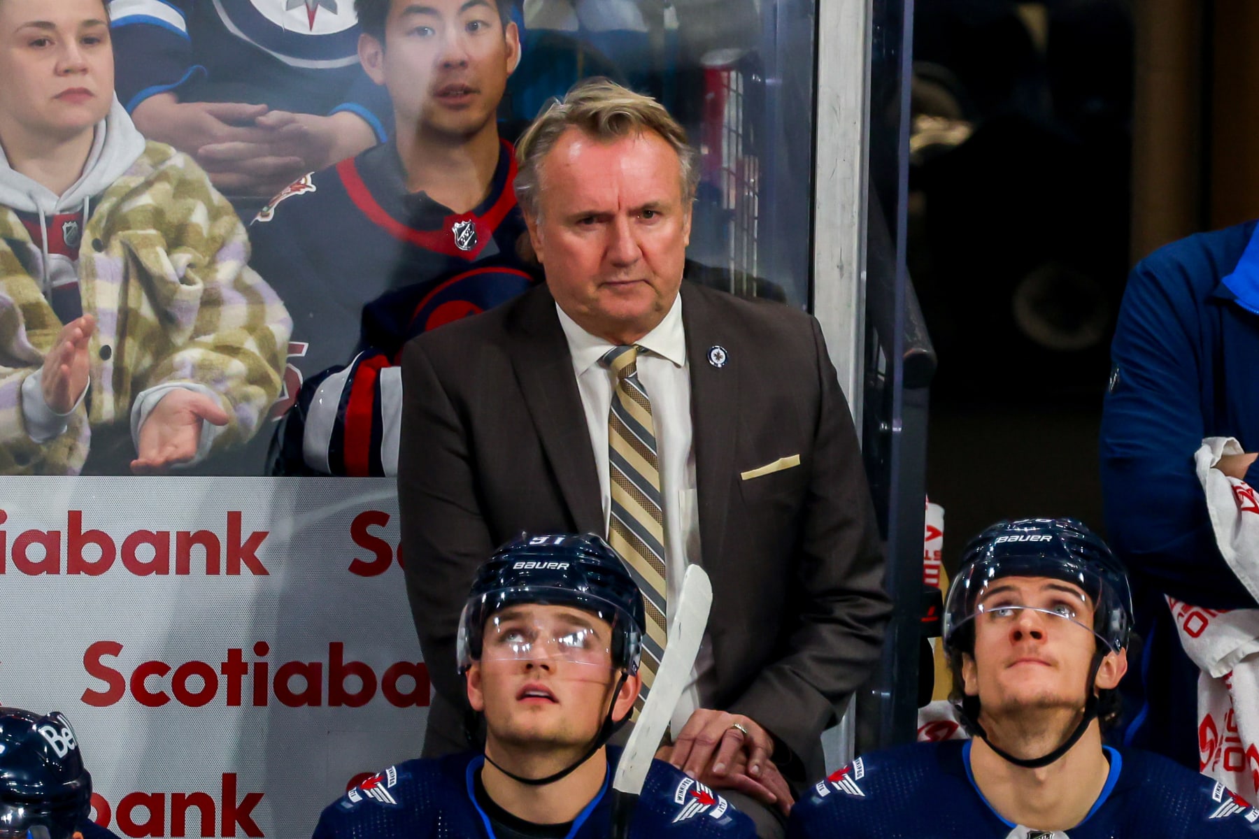 WINNIPEG, CANADA - OCTOBER 17: Head coach Rick Bowness of the Winnipeg Jets looks on from the bench during third period action against the Los Angeles Kings at Canada Life Centre on October 17, 2023 in Winnipeg, Manitoba, Canada. (Photo by Jonathan Kozub/NHLI via Getty Images)