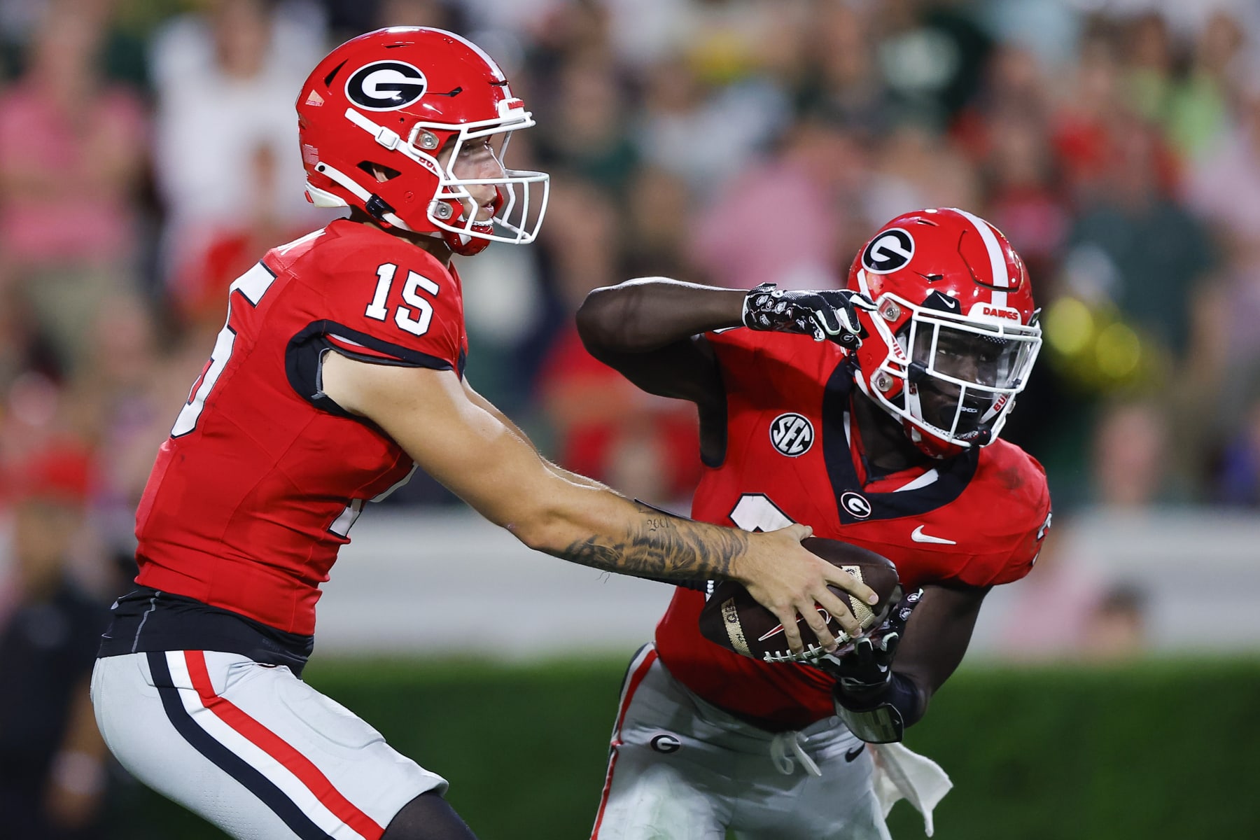 Carson Beck, left, and Daijun Edwards