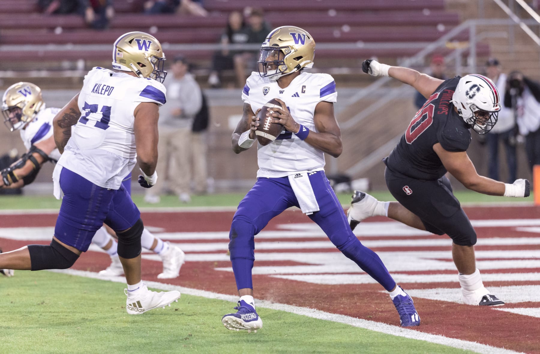 PALO ALTO, CA - OCTOBER 28: Quarterback Michael Penix Jr. #9 of the Washington Huskies throws a pass during a Pac-12 NCAA college football game against the Stanford Cardinal on October 28, 2023 at Stanford Stadium in Palo Alto, California. (Photo by David Madison/Getty Images)