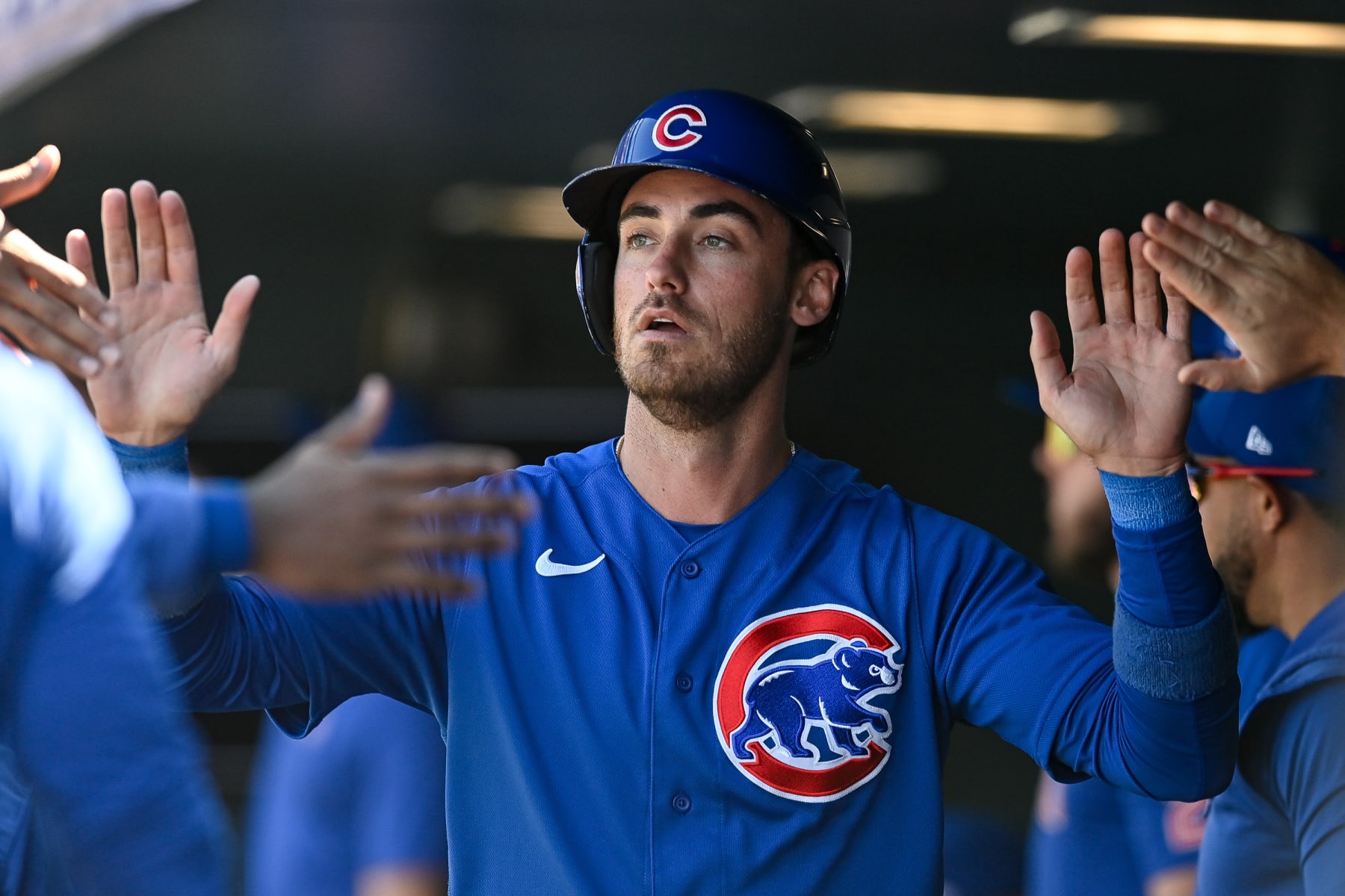 DENVER, CO - SEPTEMBER 13: Cody Bellinger #24 of the Chicago Cubs celebrates after scoring a third-inning run against the Colorado Rockies at Coors Field on September 13, 2023 in Denver, Colorado. (Photo by Dustin Bradford/Getty Images)
