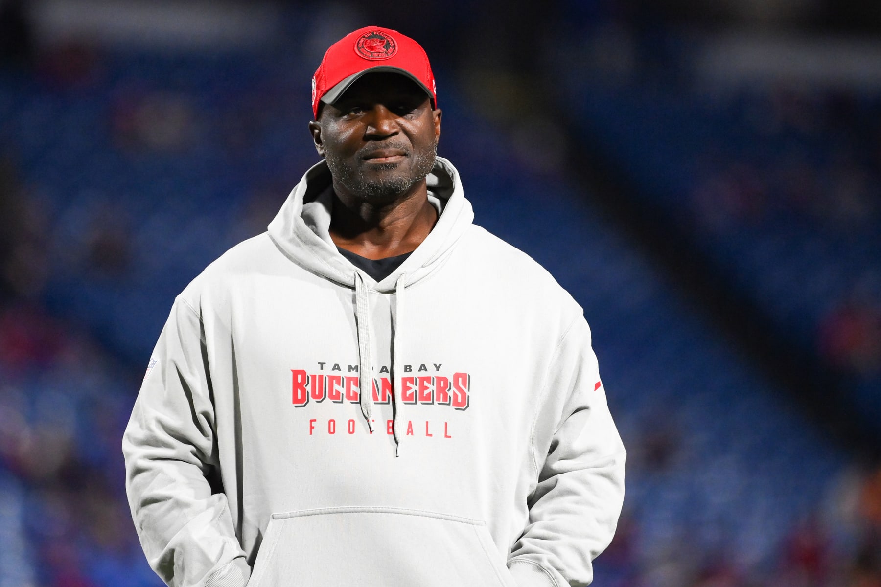 ORCHARD PARK, NEW YORK - OCTOBER 26: Head coach Todd Bowles of the Tampa Bay Buccaneers looks on prior to a game against the Buffalo Bills at Highmark Stadium on October 26, 2023 in Orchard Park, New York. (Photo by Rich Barnes/Getty Images) ORCHARD PARK, NEW YORK - OCTOBER 26: Head coach Todd Bowles of the Tampa Bay Buccaneers looks on prior to a game against the Buffalo Bills at Highmark Stadium on October 26, 2023 in Orchard Park, New York. (Photo by Rich Barnes/Getty Images)