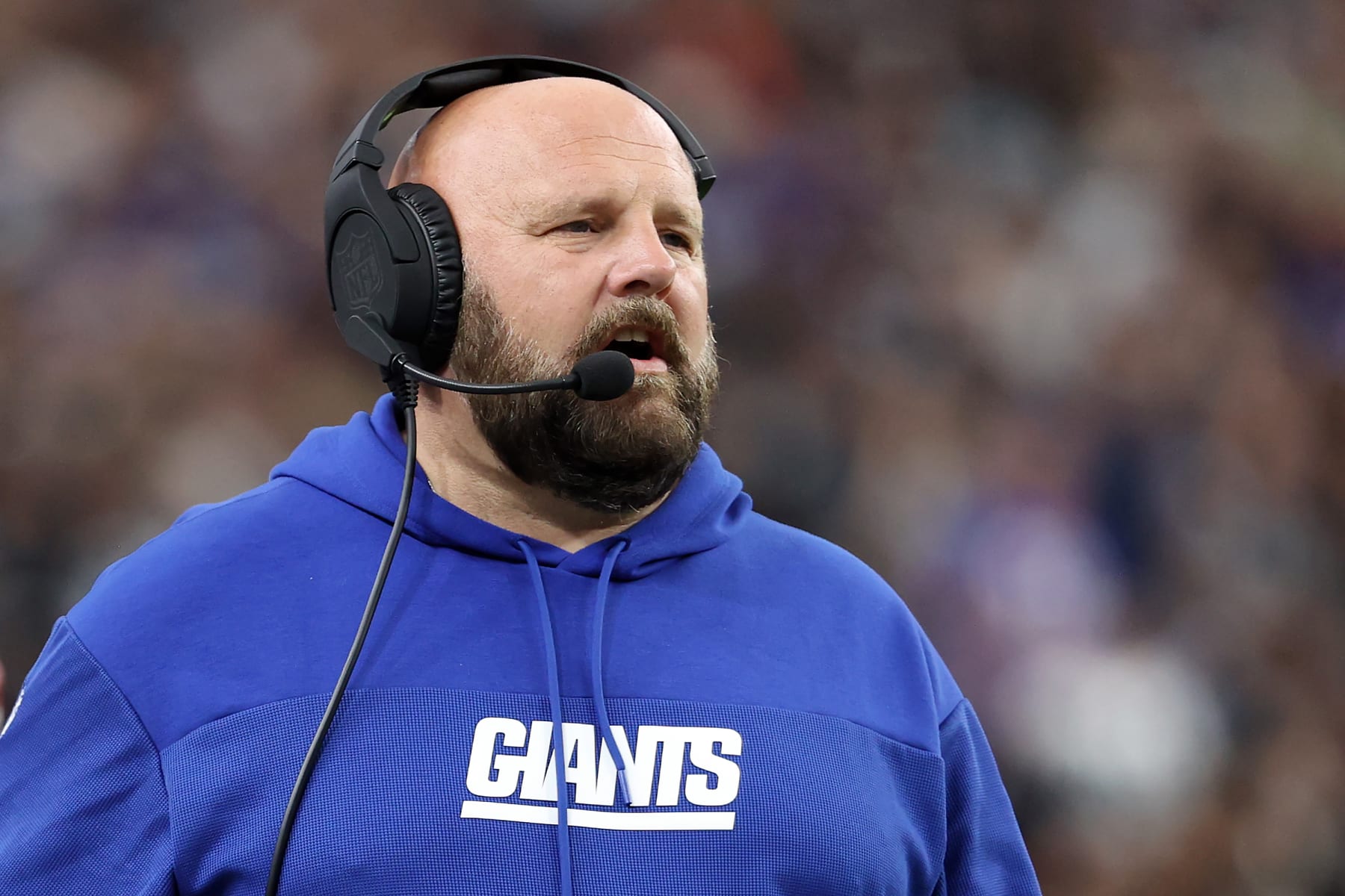 LAS VEGAS, NEVADA - NOVEMBER 05: Head Coach Brian Daboll of the New York Giants looks on in the second quarter of a game against the Las Vegas Raiders at Allegiant Stadium on November 05, 2023 in Las Vegas, Nevada. (Photo by Ian Maule/Getty Images) LAS VEGAS, NEVADA - NOVEMBER 05: Head Coach Brian Daboll of the New York Giants looks on in the second quarter of a game against the Las Vegas Raiders at Allegiant Stadium on November 05, 2023 in Las Vegas, Nevada. (Photo by Ian Maule/Getty Images)