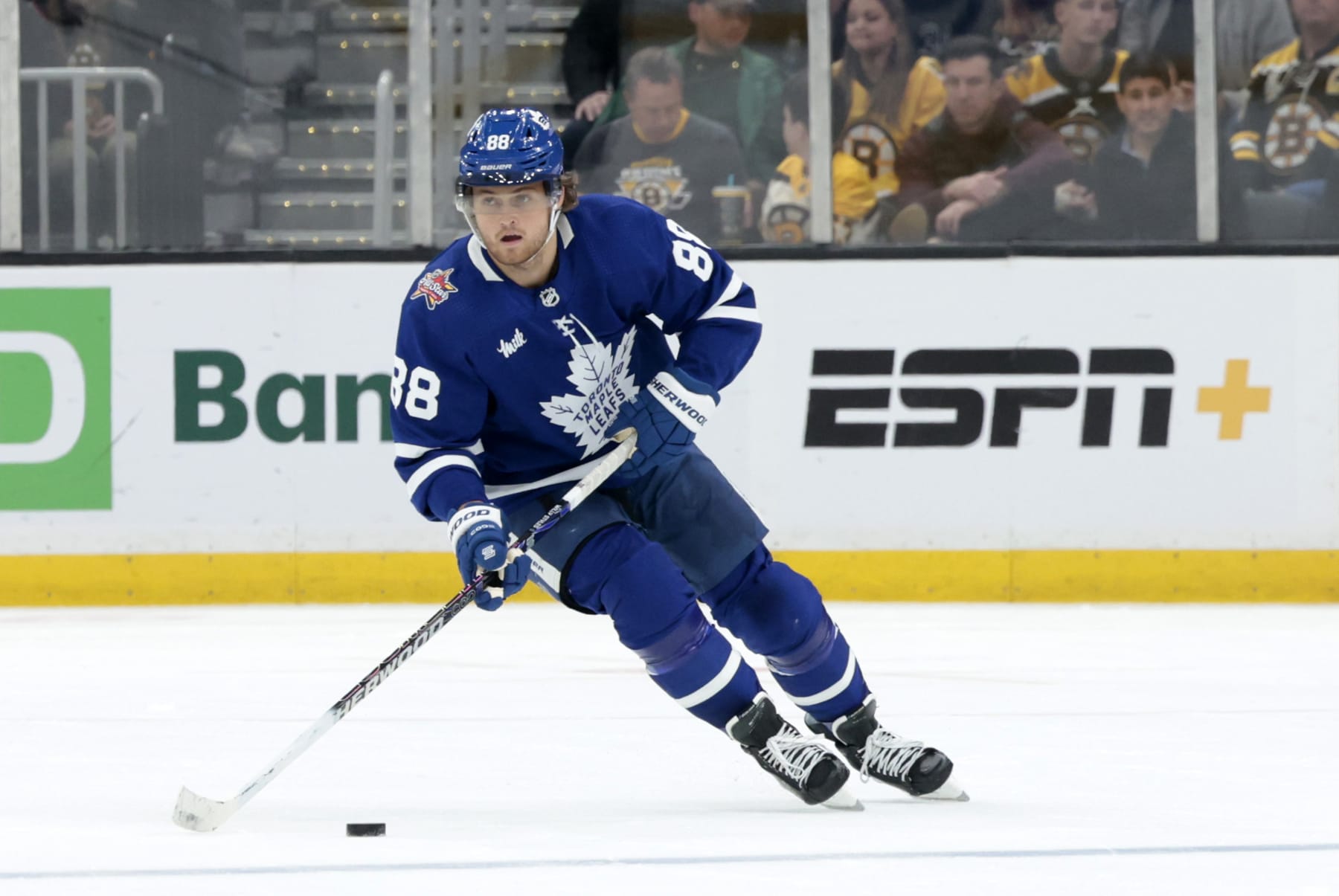 BOSTON, MA - NOVEMBER 02: Toronto Maple Leafs winger William Nylander (88) starts up ice during a game between the Boston Bruins and the Toronto Maple Leafs on November 2, 2023, at TD Garden in Boston, Massachusetts. (Photo by Fred Kfoury III/Icon Sportswire via Getty Images)