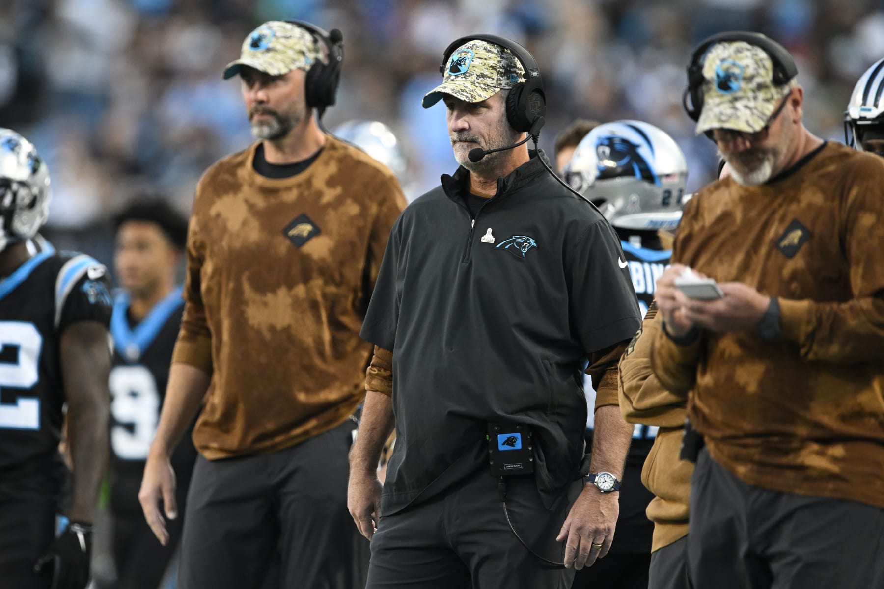 CHARLOTTE, NORTH CAROLINA - NOVEMBER 05: Head coach Frank Reich of the Carolina Panthers looks on during the first half of the game against the Indianapolis Colts at Bank of America Stadium on November 05, 2023 in Charlotte, North Carolina. (Photo by Eakin Howard/Getty Images) CHARLOTTE, NORTH CAROLINA - NOVEMBER 05: Head coach Frank Reich of the Carolina Panthers looks on during the first half of the game against the Indianapolis Colts at Bank of America Stadium on November 05, 2023 in Charlotte, North Carolina. (Photo by Eakin Howard/Getty Images)