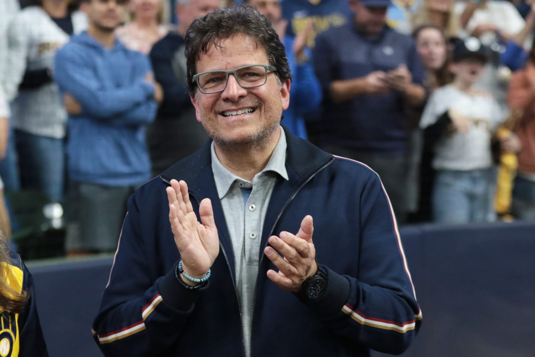 MILWAUKEE, WI - SEPTEMBER 26: Milwaukee Brewers president Mark Attanasio  cheers during a game between the Milwaukee Brewers and the St Louis Cardinals at American Family Field on September 26, 2023 in Milwaukee, WI. (Photo by Larry Radloff/Icon Sportswire via Getty Images)