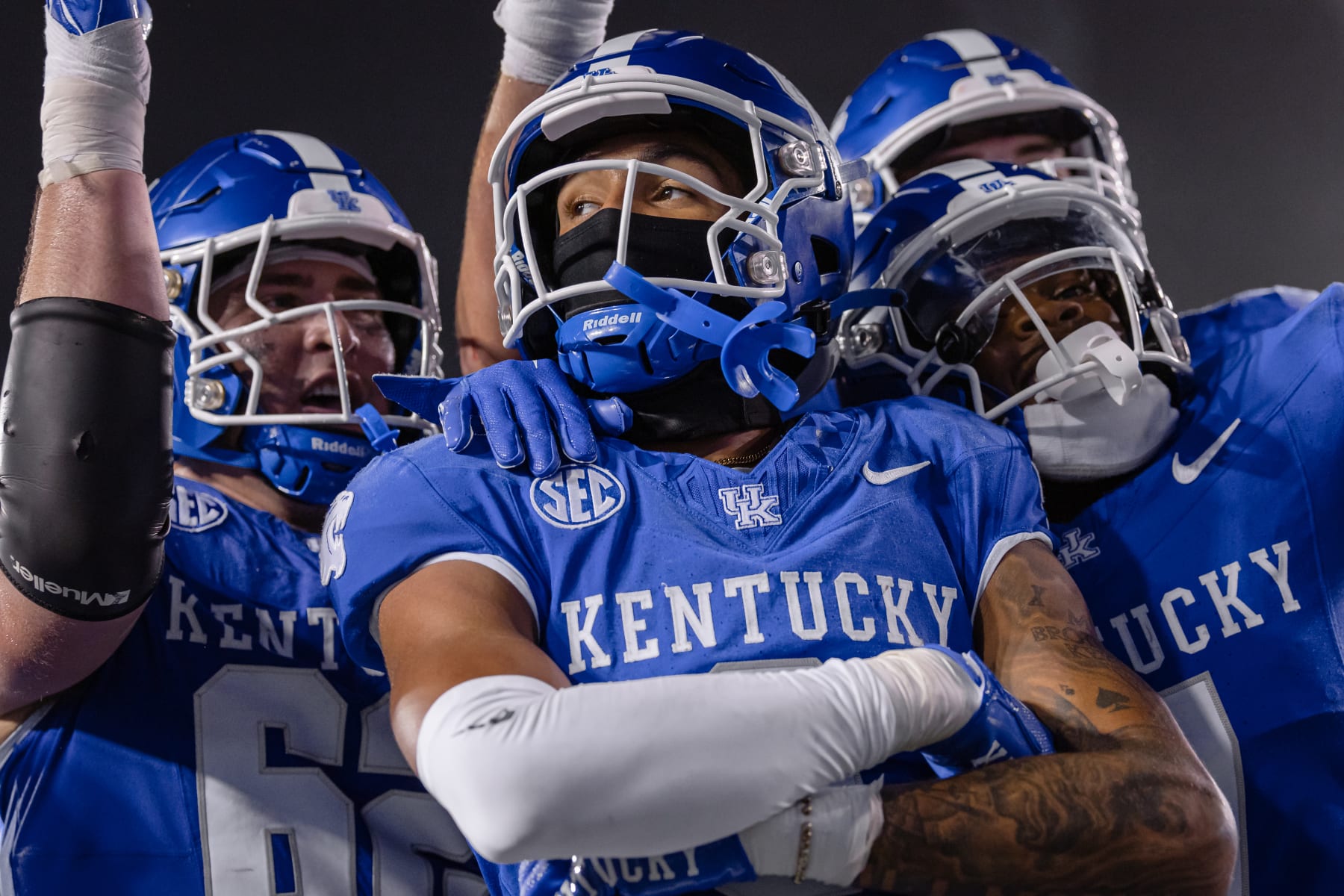 LEXINGTON, KENTUCKY - OCTOBER 28: Dane Key #6 of the Kentucky Wildcats celebrates a touchdown during the game against the Tennessee Volunteers at Kroger Field on October 28, 2023 in Lexington, Kentucky. (Photo by Michael Hickey/Getty Images)