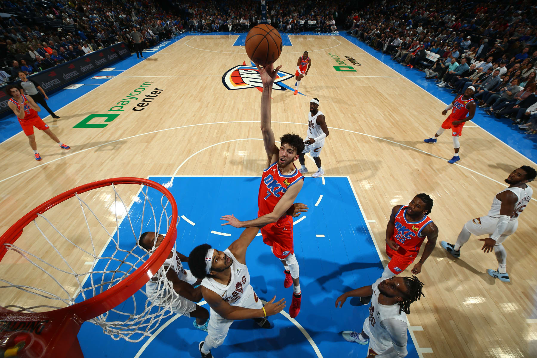 OKLAHOMA CITY, OK - NOVEMBER 8: Chet Holmgren #7 of the Oklahoma City Thunder shoots the ball during the game against the Cleveland Cavaliers on November 8, 2023 at Paycom Arena in Oklahoma City, Oklahoma. NOTE TO USER: User expressly acknowledges and agrees that, by downloading and or using this photograph, User is consenting to the terms and conditions of the Getty Images License Agreement. Mandatory Copyright Notice: Copyright 2023 NBAE (Photo by Zach Beeker/NBAE via Getty Images) OKLAHOMA CITY, OK - NOVEMBER 8: Chet Holmgren #7 of the Oklahoma City Thunder shoots the ball during the game against the Cleveland Cavaliers on November 8, 2023 at Paycom Arena in Oklahoma City, Oklahoma. NOTE TO USER: User expressly acknowledges and agrees that, by downloading and or using this photograph, User is consenting to the terms and conditions of the Getty Images License Agreement. Mandatory Copyright Notice: Copyright 2023 NBAE (Photo by Zach Beeker/NBAE via Getty Images)