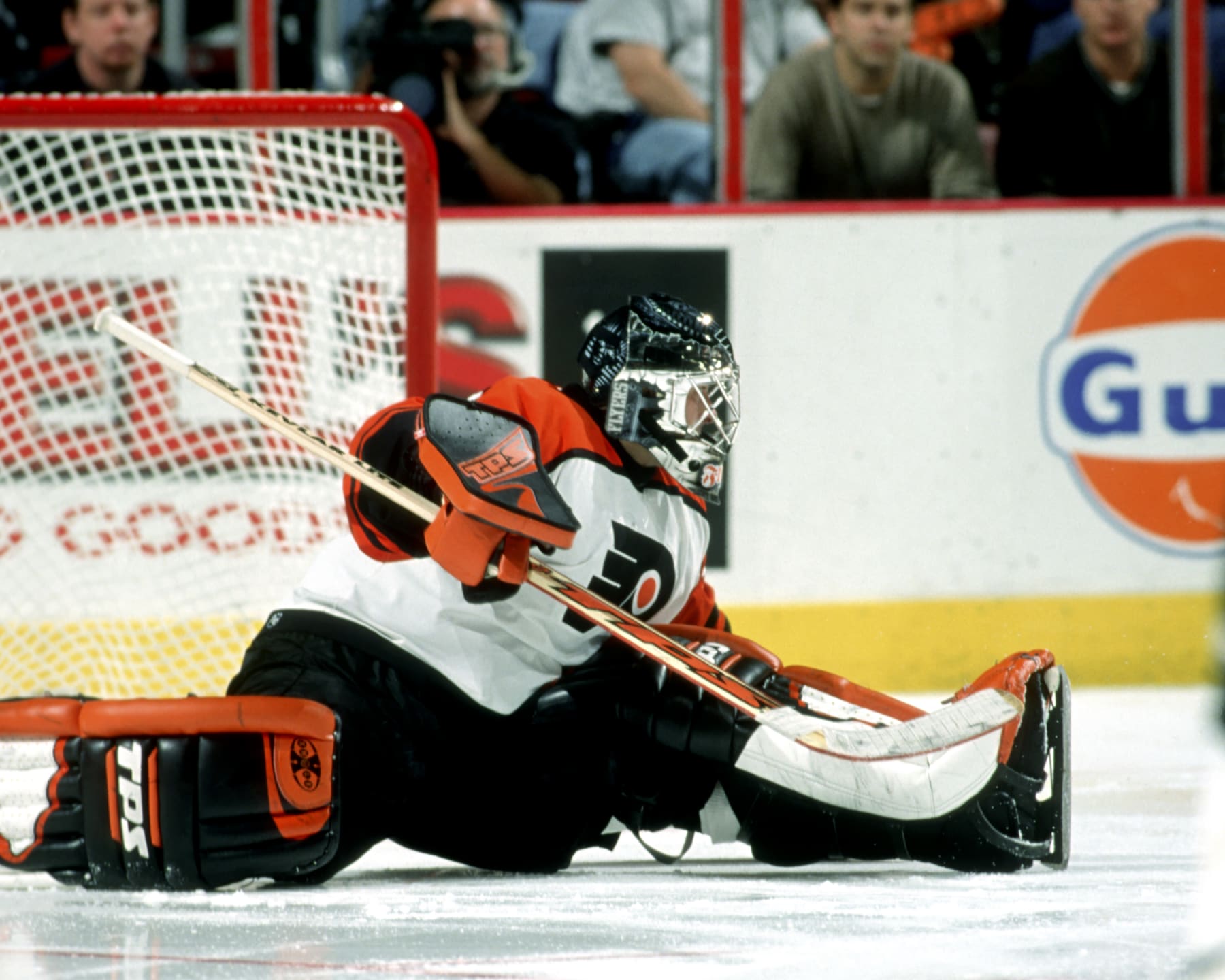 2004 Season: Player Roman Cechmanek of the Philadelphia Flyers And Player Roman Cechmanek.  (Photo by Bruce Bennett Studios via Getty Images Studios/Getty Images)