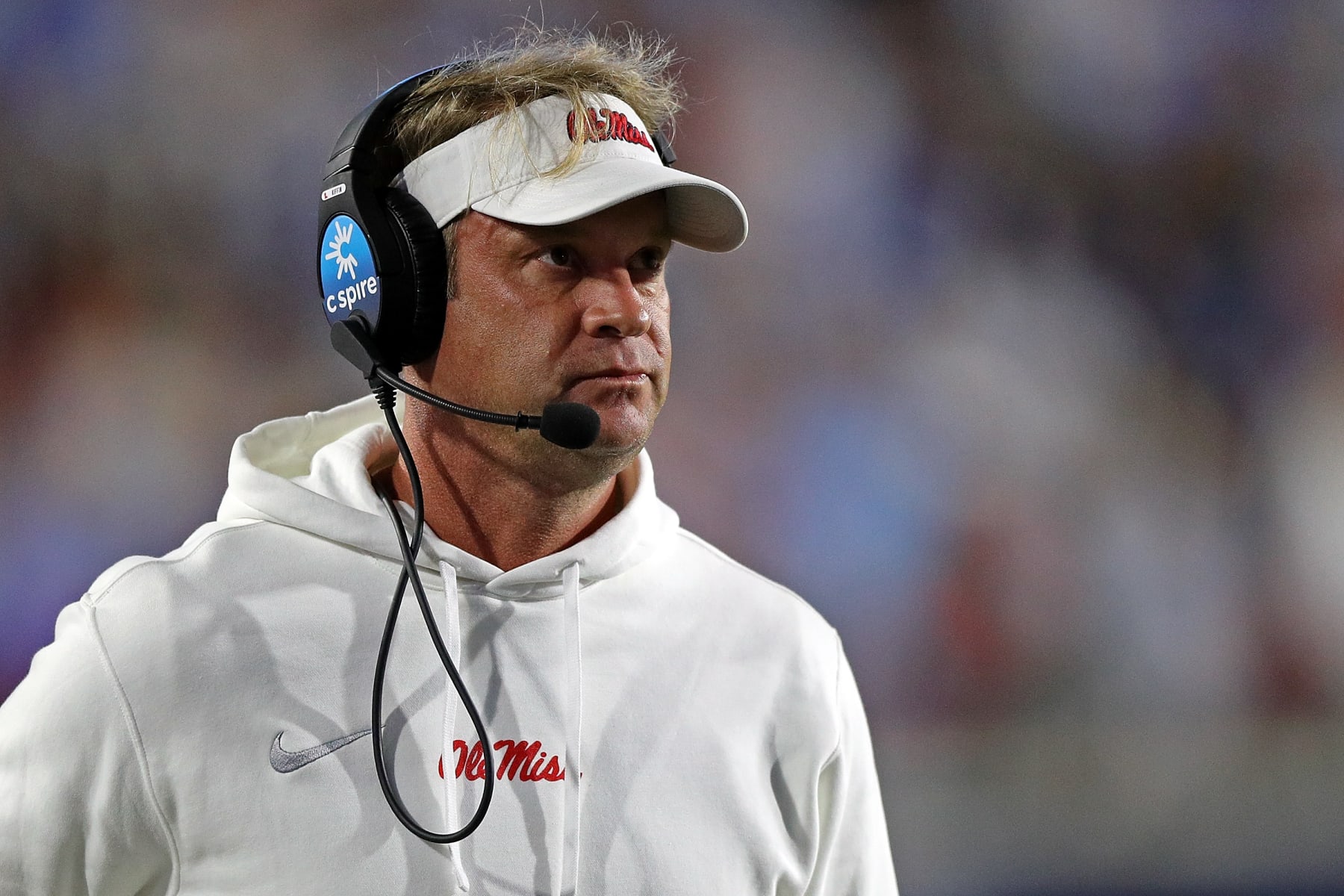 OXFORD, MISSISSIPPI - OCTOBER 07: Head coach Lane Kiffin of the Mississippi Rebels during the game against the Arkansas Razorbacks at Vaught-Hemingway Stadium on October 07, 2023 in Oxford, Mississippi. (Photo by Justin Ford/Getty Images)