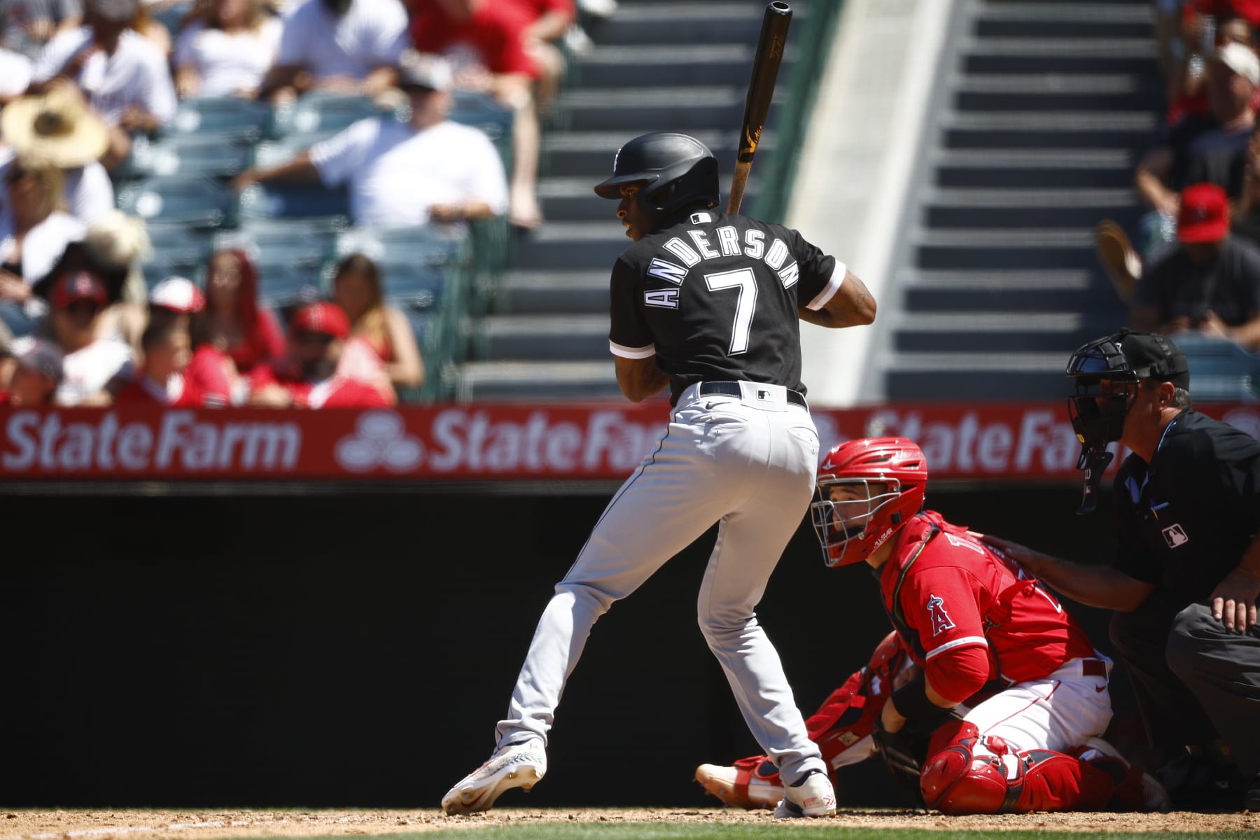 ANAHEIM, CALIFORNIA - JUNE 29: Tim Anderson #7 of the Chicago White Sox at Angel Stadium of Anaheim on June 29, 2023 in Anaheim, California. (Photo by Ronald Martinez/Getty Images)