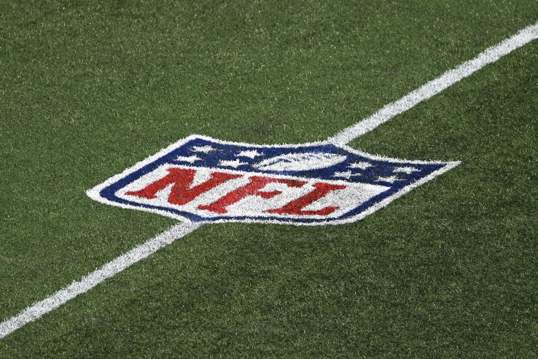CHARLOTTE, NORTH CAROLINA - OCTOBER 29: The National Football League logo is seen on the field as the Carolina Panthers play the Houston Texans in the first quarter at Bank of America Stadium on October 29, 2023 in Charlotte, North Carolina. (Photo by Eakin Howard/Getty Images)