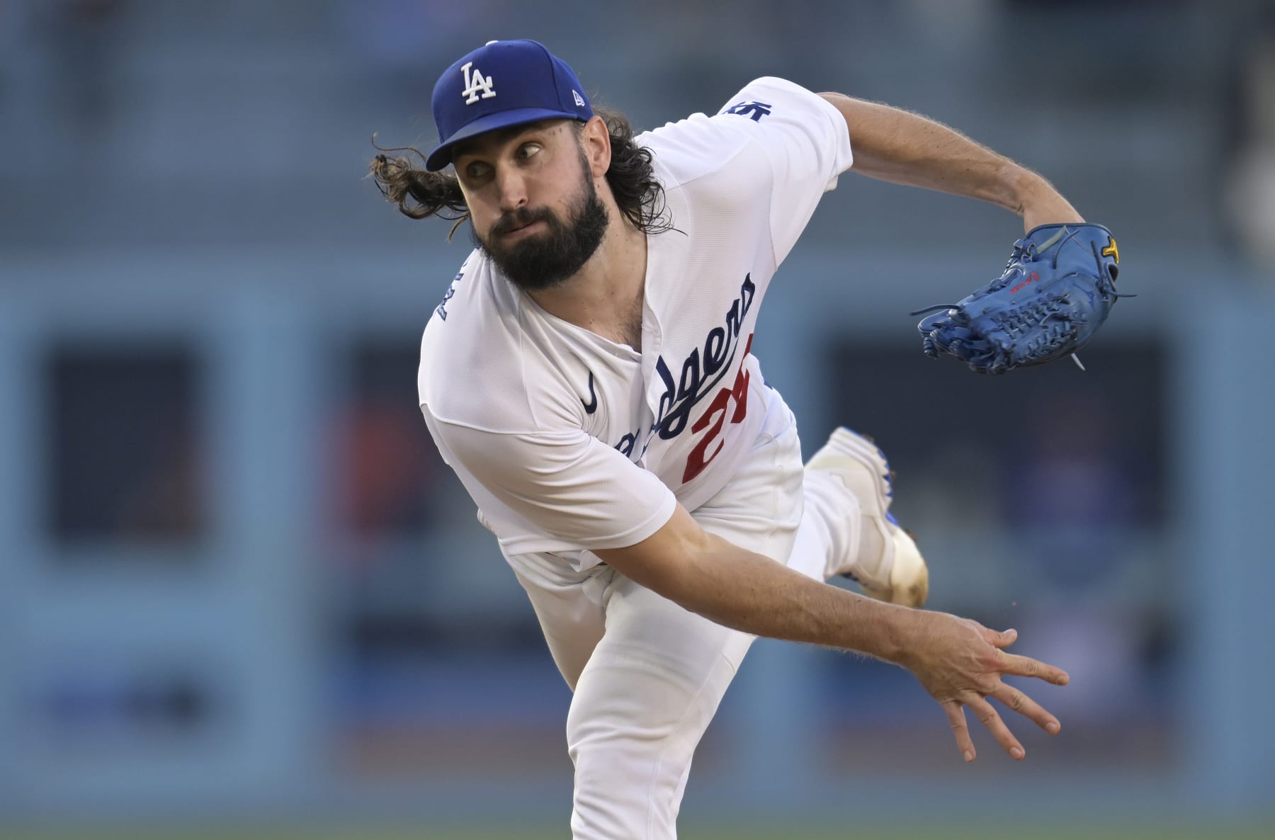 LOS ANGELES, CALIFORNIA - AUGUST 12: Tony Gonsolin #26 of the Los Angeles Dodgers pitches in the second inning against the Colorado Rockies at Dodger Stadium on August 12, 2023 in Los Angeles, California. (Photo by John McCoy/Getty Images)