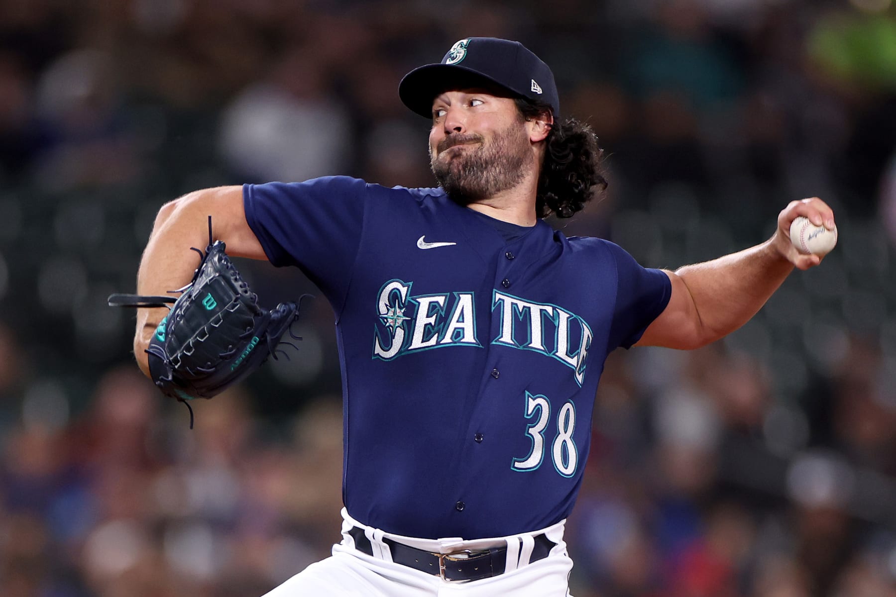 SEATTLE, WASHINGTON - MARCH 31: Robbie Ray #38 of the Seattle Mariners pitches during the first inning against the Cleveland Guardians at T-Mobile Park on March 31, 2023 in Seattle, Washington. (Photo by Steph Chambers/Getty Images)