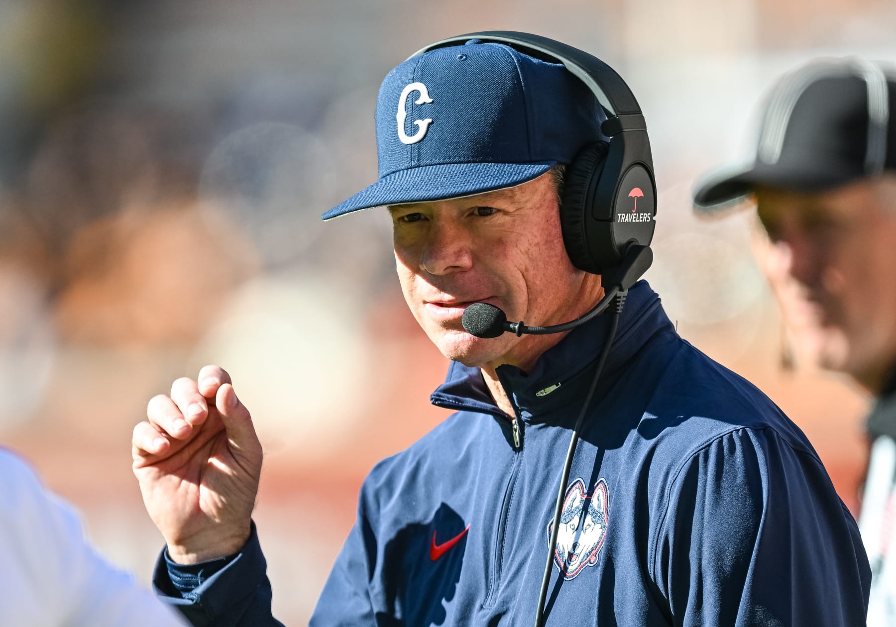 KNOXVILLE, TN - NOVEMBER 04: Connecticut Huskies head coach Jim Mora coaches during the college football game between the Tennessee Volunteers and the Connecticut Huskies on November 4, 2023, at Neyland Stadium, in Knoxville, TN. (Photo by Bryan Lynn/Icon Sportswire via Getty Images)