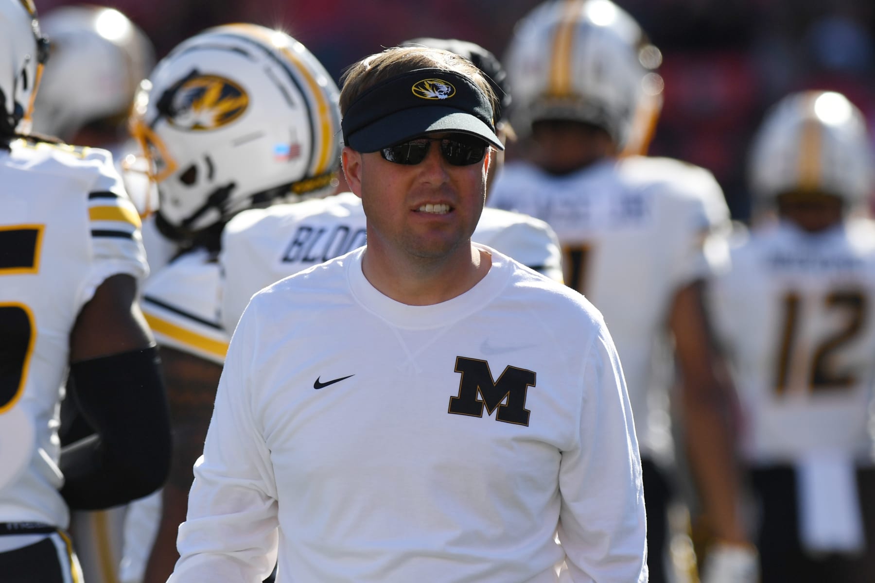 ATHENS, GA - NOVEMBER 04: Missouri Tigers Head Coach Eli Drinkwitz looks on prior to the college football game between the Missouri Tigers and the Georgia Bulldogs on November 04, 2023, at Sanford Stadium in Athens, GA. (Photo by Jeffrey Vest/Icon Sportswire via Getty Images)