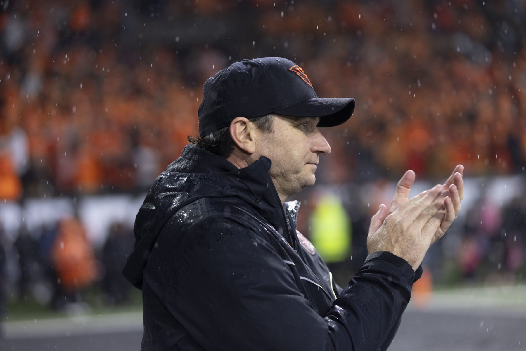 CORVALLIS, OREGON - NOVEMBER 18: Oregon State Beavers Head Coach Johnathan Smith walks on the field before their game against the Washington Huskies at Reser Stadium on November 18, 2023 in Corvallis, Oregon. (Photo by Tom Hauck/Getty Images)