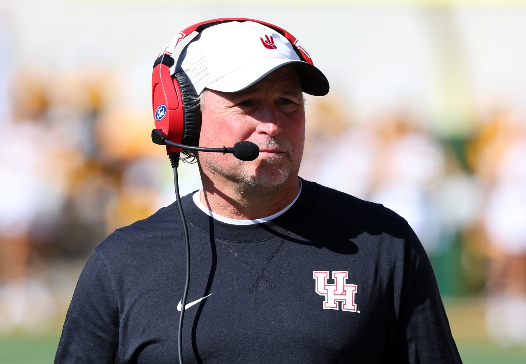 WACO, TEXAS - NOVEMBER 04: Head coach Dana Holgorsen of the Houston Cougars is seen on the field during the game against the Baylor Bears at McLane Stadium on November 04, 2023 in Waco, Texas. (Photo by Richard Rodriguez/Getty Images)