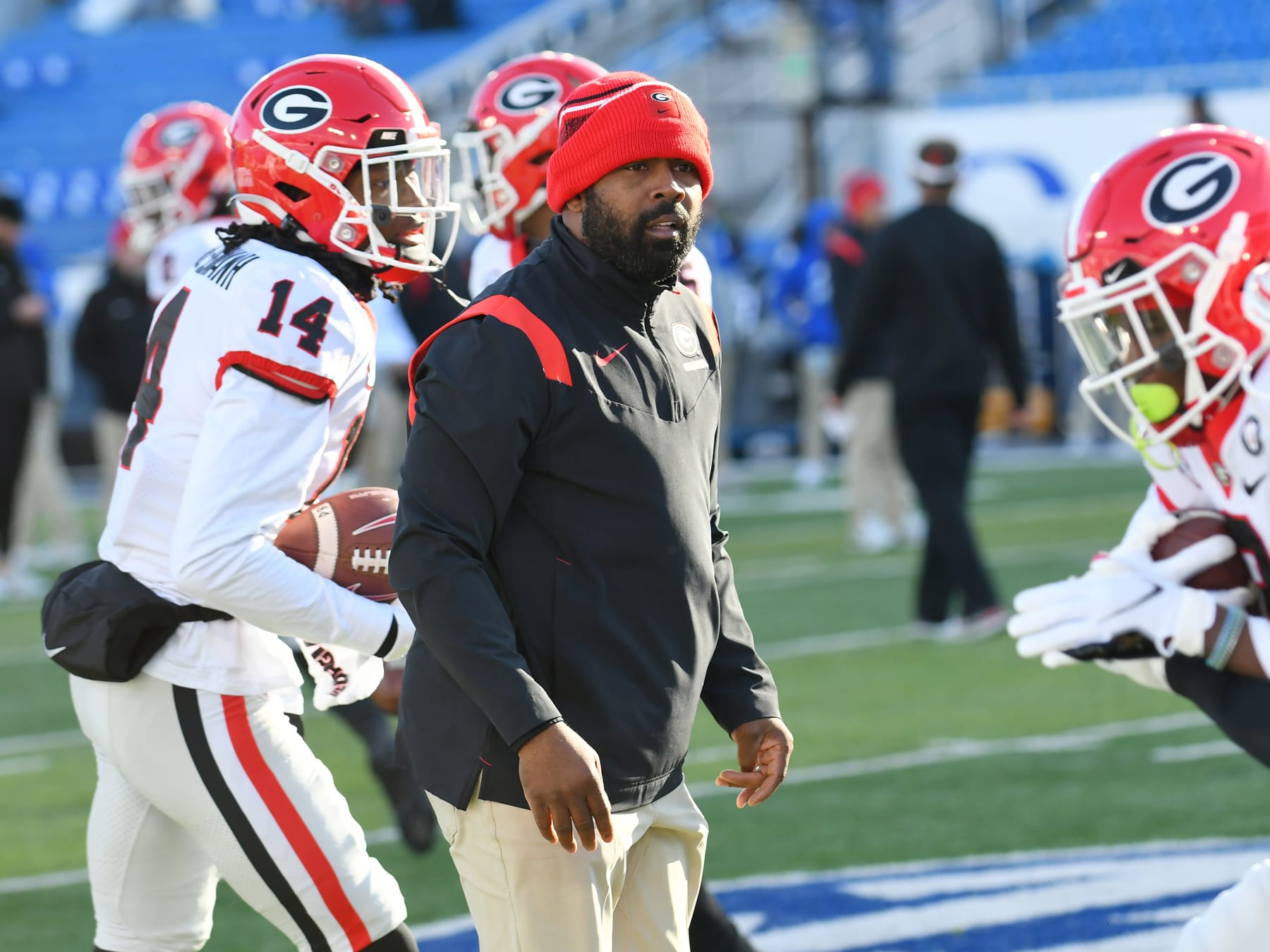 LEXINGTON, KY - NOVEMBER 19: Georgia Bulldogs Defensive Backs Coach Fran Brown looks on before the college football game between the Georgia Bulldogs and the Kentucky Wildcats on November 19, 2022, at Common Wealth Stadium in Lexington, KY. (Photo by Jeffrey Vest/Icon Sportswire via Getty Images)